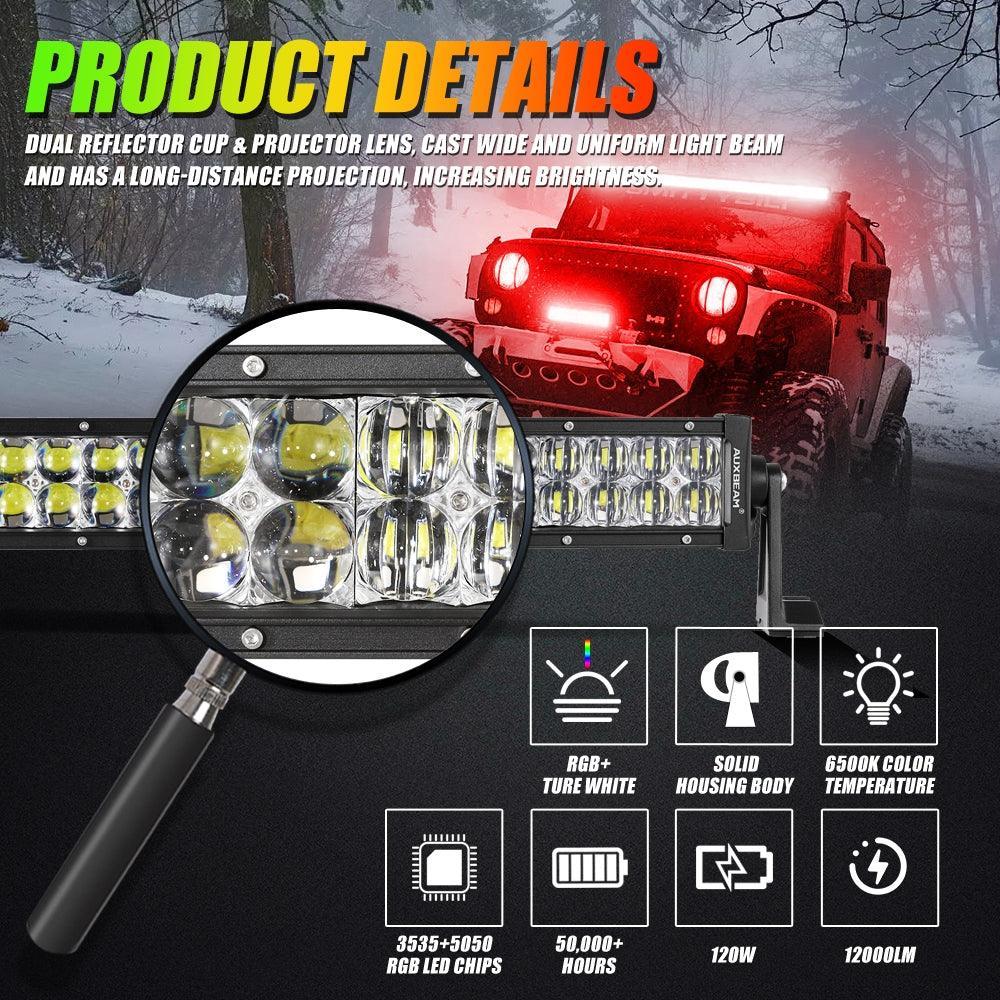 New 42 Inch V-PRO Series Straight RGBW Color Changing Off Road Led Light Bar & RGB LED Rock Light Set Combo - Image 4