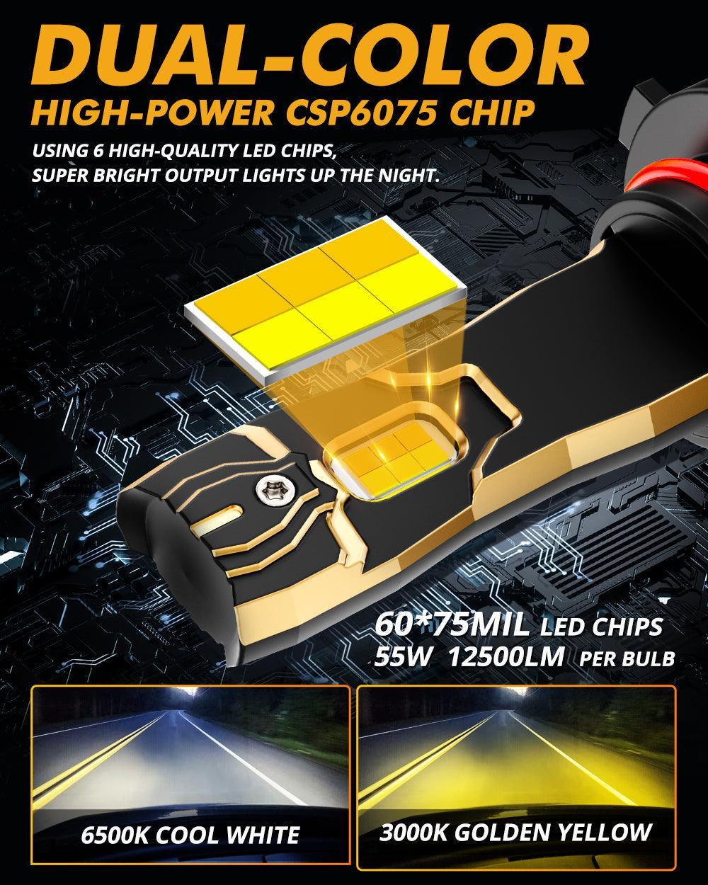 High Power & Brightness GX Bi-Color Series 25000LM 110W LED Headlight Bulbs Dual Color Switchback - Image 3