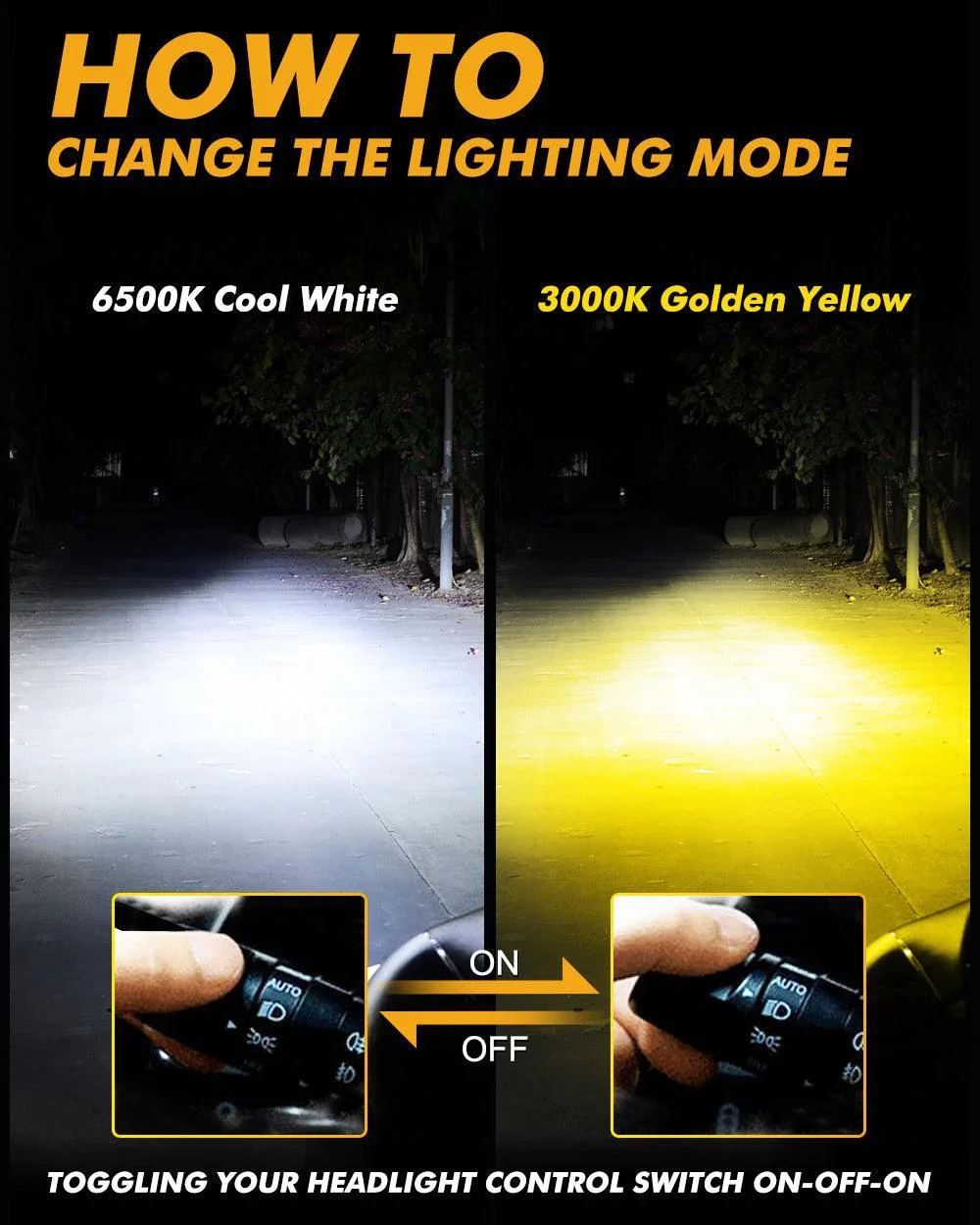 High Power & Brightness GX Bi-Color Series 25000LM 110W LED Headlight Bulbs Dual Color Switchback - Image 5