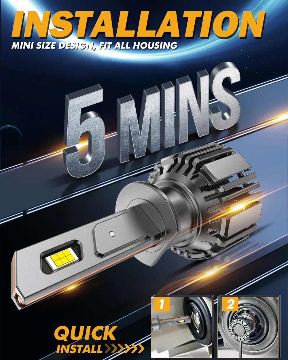 H1 LED Headlight Bulbs 90W 20000LM F15 Series 20% Smaller Size 6500K Cool White | 2 Bulbs - Image 4