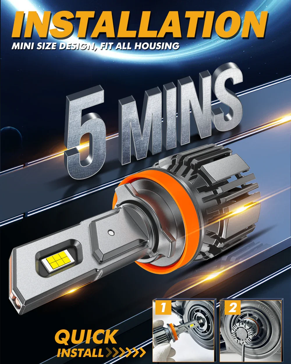 9005+H11 LED Headlight Bulbs 90W 20000LM F15 Series 20% Smaller Size 6500K Cool White | 4 Bulbs - Image 4