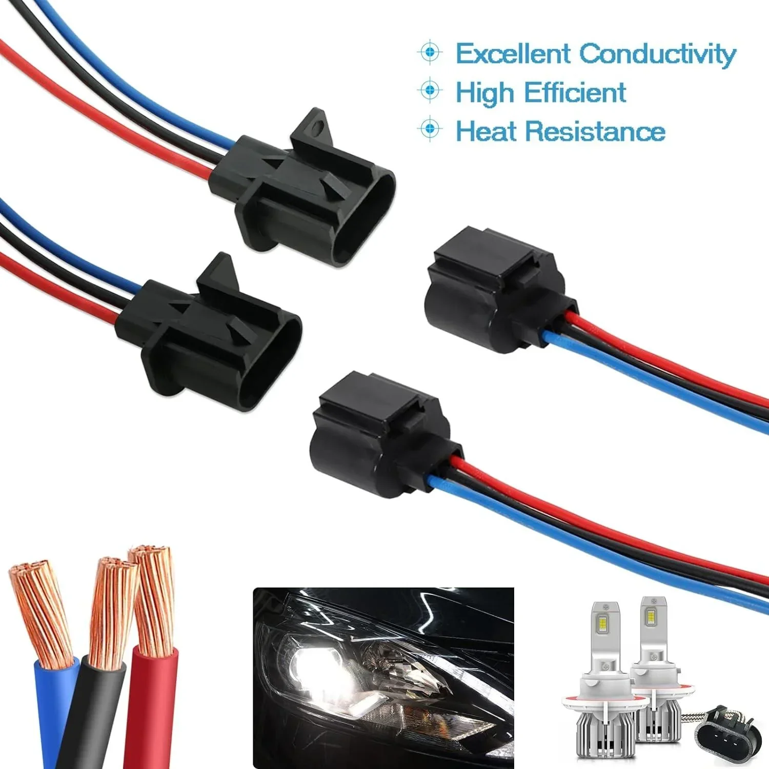 H13 LED Headlight Socket Male & Female Adapter Wiring Harness Connector for Headlight/Fog Light 2pcs/Set - Image 5