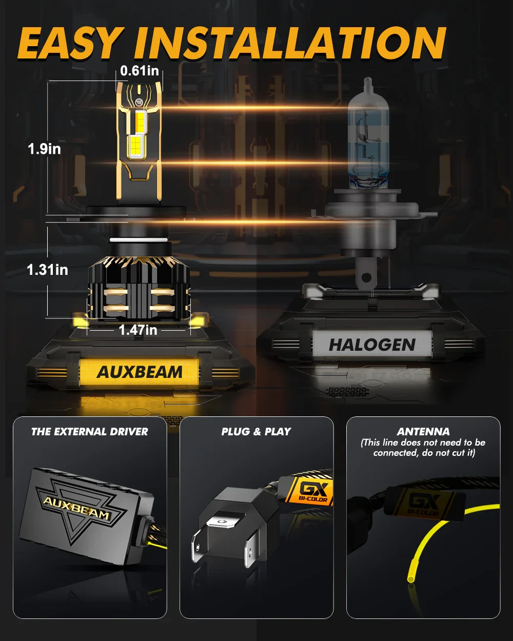 🆕H4 LED Headlight Bulbs 110W 25000LM GX Bi-Color Smart Series, with App Control Via Bluetooth & Dual Color Switchback | 2 Bulbs - Image 10