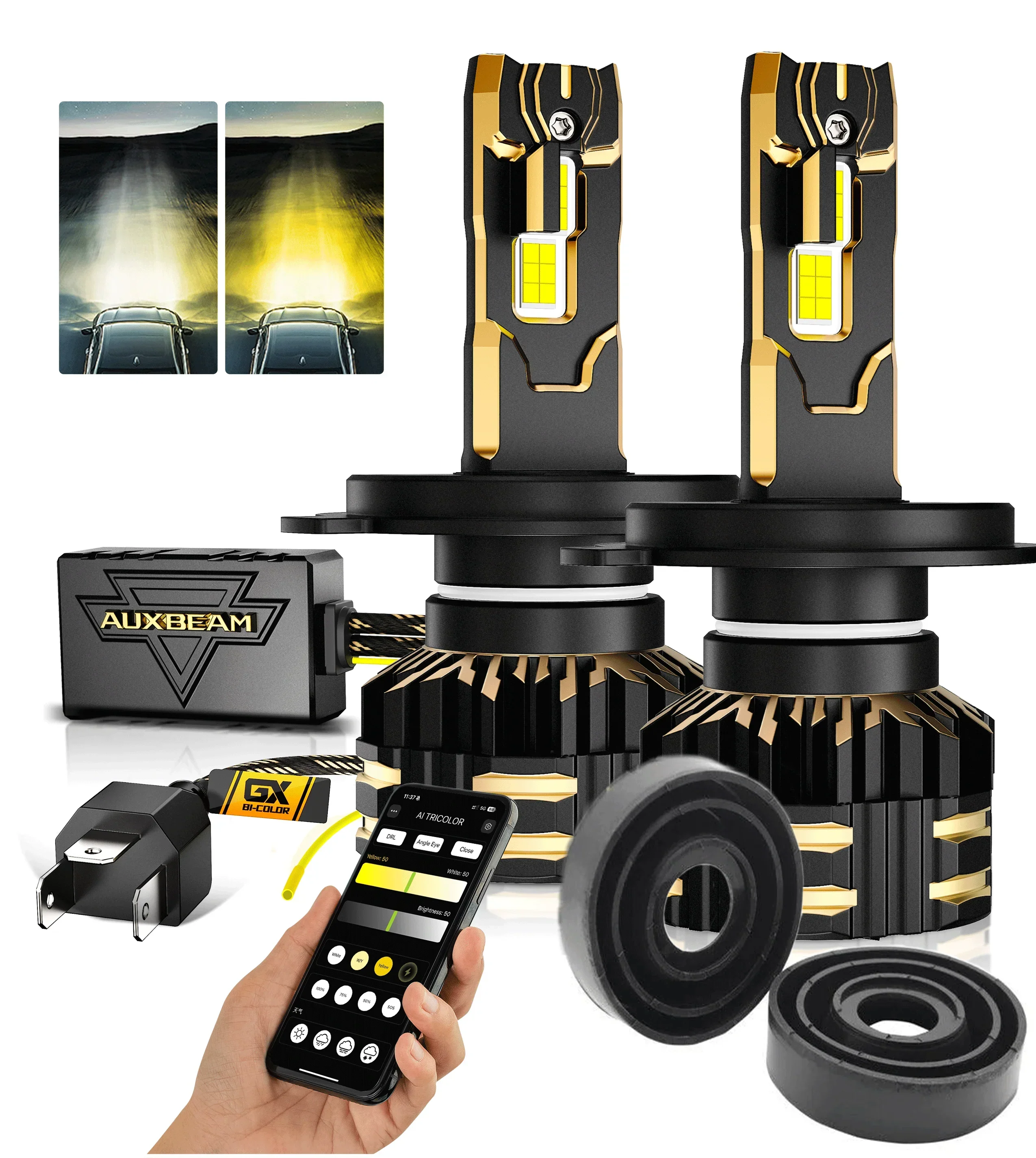 🆕H4 LED Headlight Bulbs 110W 25000LM GX Bi-Color Smart Series, with App Control Via Bluetooth & Dual Color Switchback | 2 Bulbs - Image 12