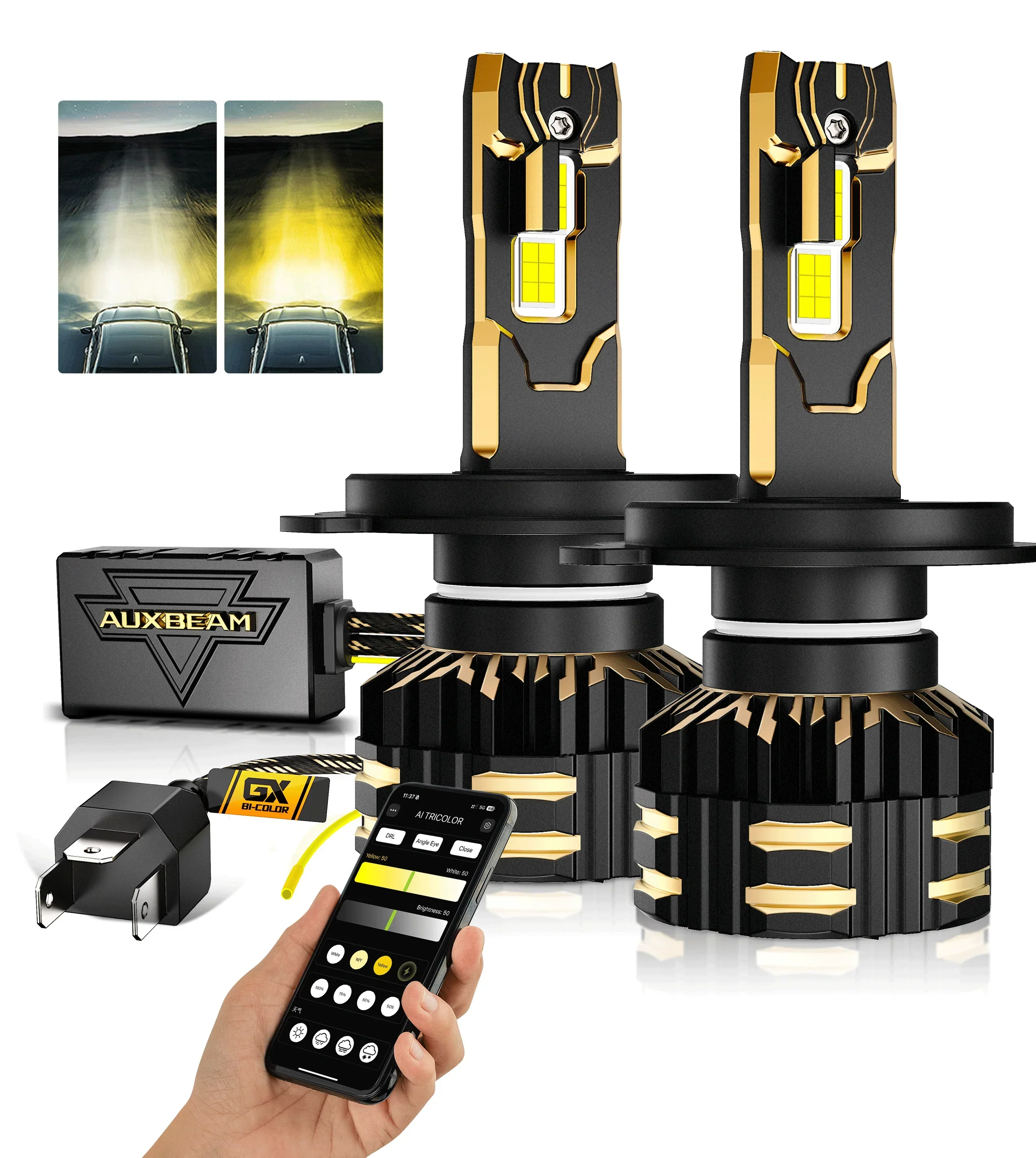 🆕H4 LED Headlight Bulbs 110W 25000LM GX Bi-Color Smart Series, with App Control Via Bluetooth & Dual Color Switchback | 2 Bulbs - Image 13