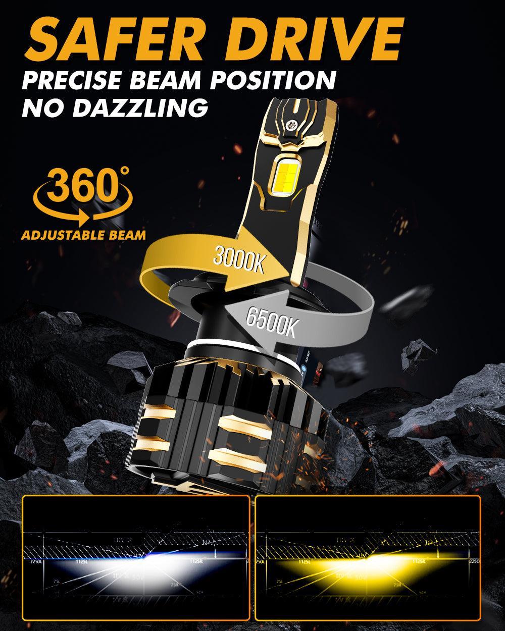 H7 LED Bulb Fog Lights/Low Beam Lights 110W 25000LM GX Bi-Color Series High Power & Brightness Dual Color Switchback | 2 Bulbs - Image 3