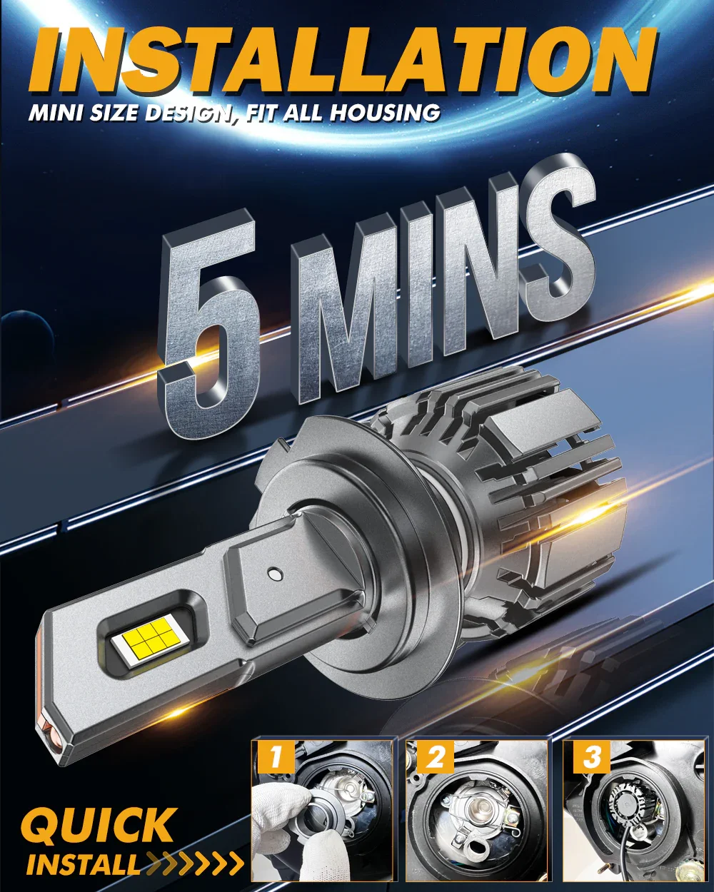 H7 LED Headlight Bulbs 90W 20000LM F15 Series 20% Smaller Size 6500K Cool White | 2 Bulbs - Image 4