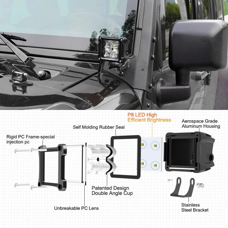 3" 40W LED Pods Light Spot/Flood Multicolor frame with wiring harness for JEEP - Image 6