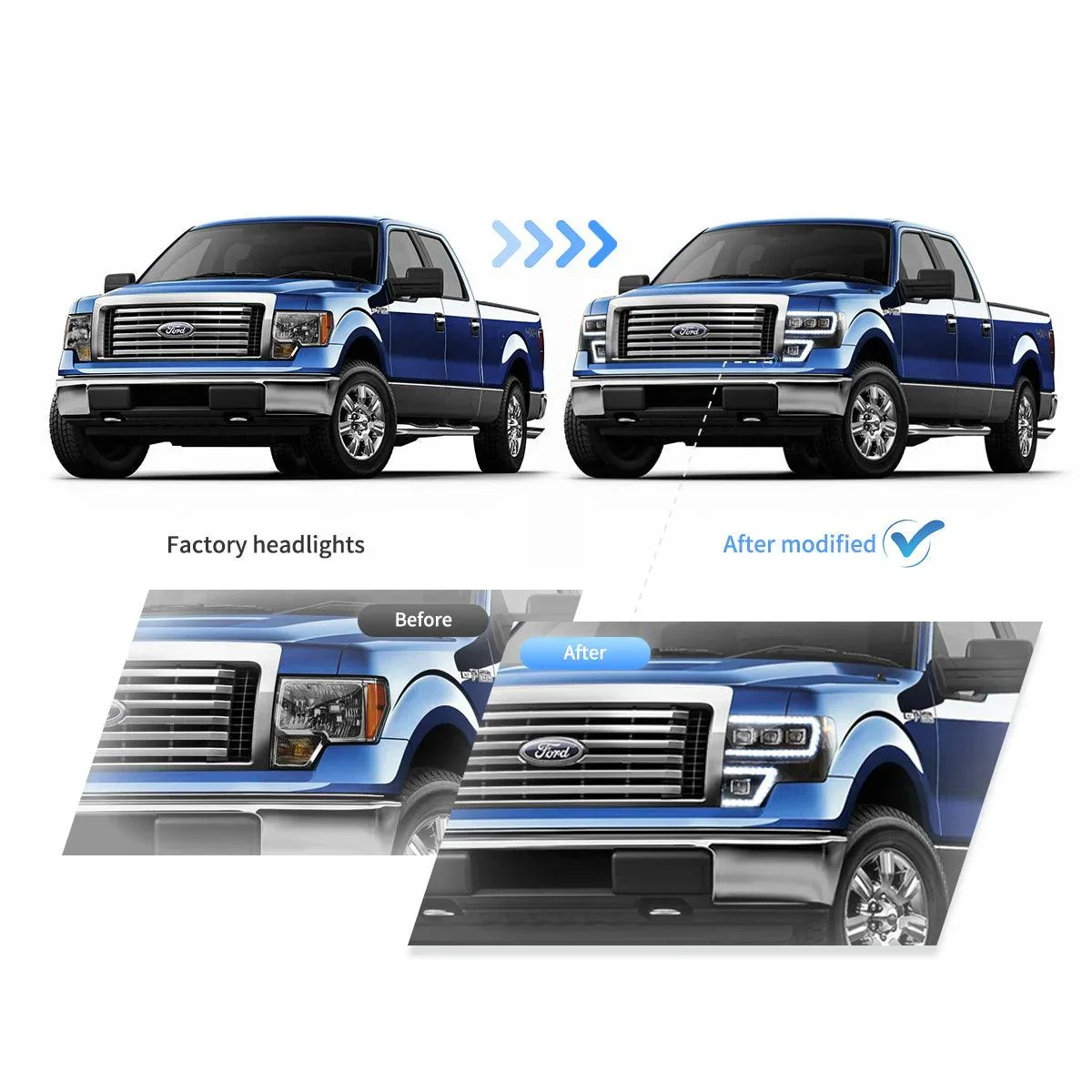 LED Headlight Assembly Matrix Projector Black For 2009-2014 Ford F150 12th Gen - Image 3