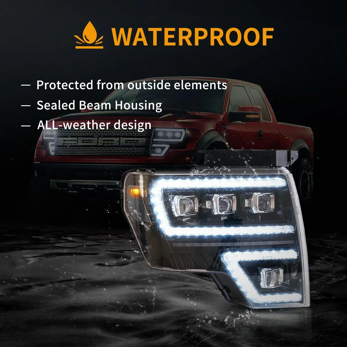 LED Headlight Assembly Matrix Projector Black For 2009-2014 Ford F150 12th Gen - Image 5