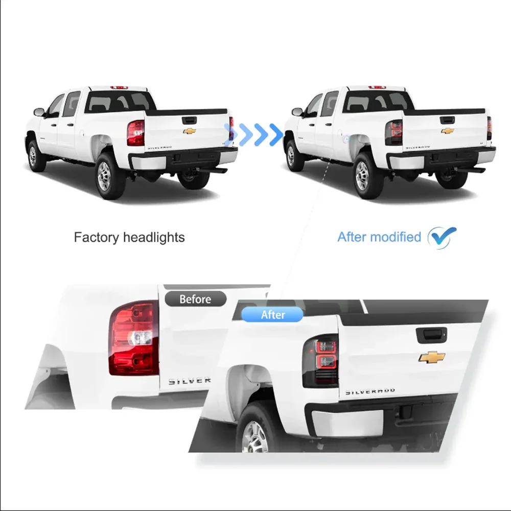 LED II Tail Lights Assembly With Red Turn Signal Clear For 2007-2013 Chevrolet Silverado 1500 2500HD 3500HD 2007-2010 GMC Sierra 1500 2500HD 3500HD - Image 6