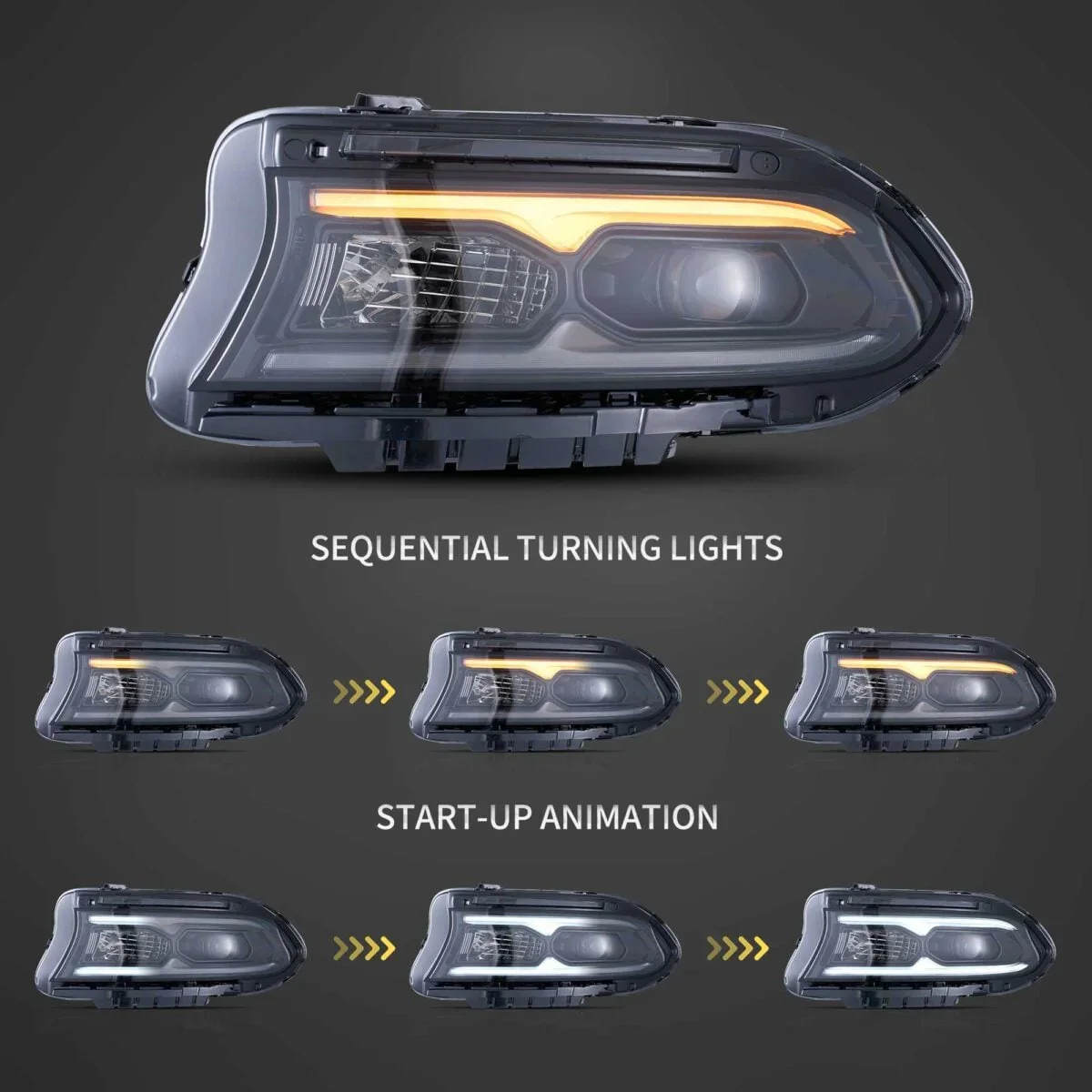 LED Projector Headlights Assembly For 2015-2023 Dodge Charger Halogen Models - Image 3