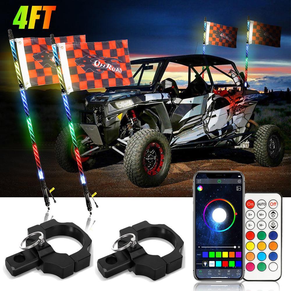 3FT/4FT LED RGB Whip Lights with Bluetooth/ Remote Controlled + Whip Light Mounting Brackets for UTV, ATV, Off-road Vehicle - Image 21