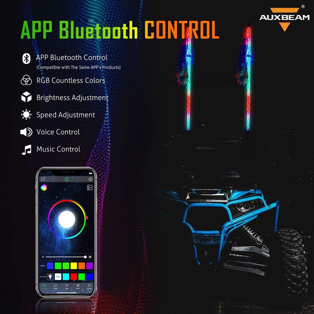 3FT/4FT LED RGB Whip Lights with Bluetooth/ Remote Controlled + Whip Light Mounting Brackets for UTV, ATV, Off-road Vehicle - Image 5