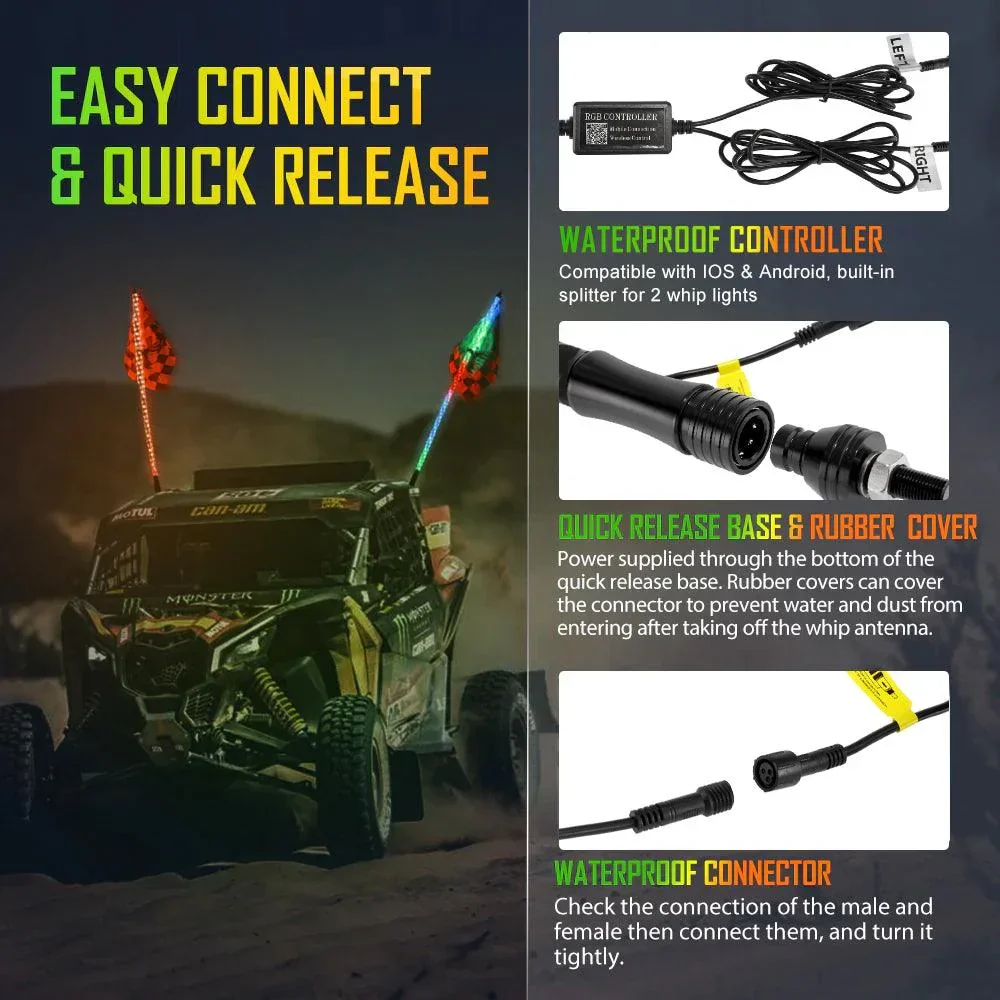 3FT/4FT LED RGB Whip Lights with Bluetooth/ Remote Controlled + Whip Light Mounting Brackets for UTV, ATV, Off-road Vehicle - Image 7