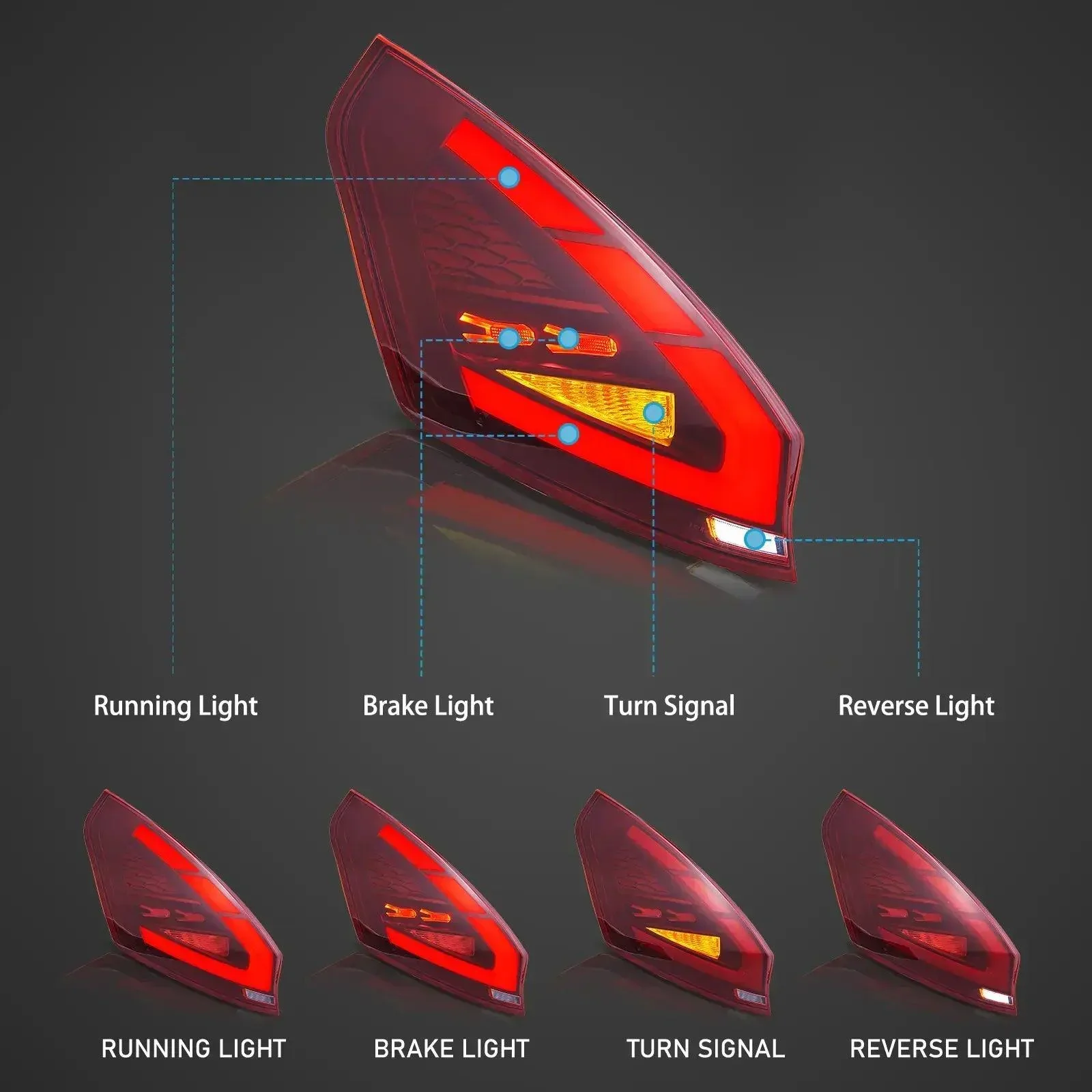 LED Tail Light Assembly For 2009-2017 Ford Fiesta Hatchback - Image 4