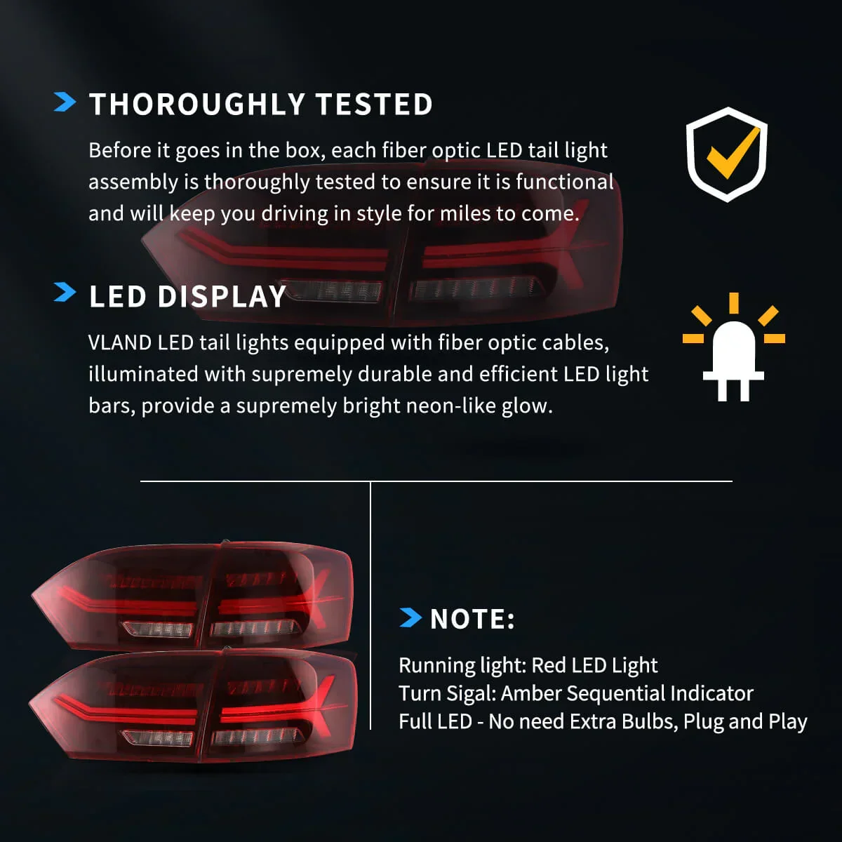 LED Tail Light Assembly With Full LED Sequential Turn Signal For 2011-2014 Volkswagen Jetta/Sagitar 6th Gen (A6) - Image 12