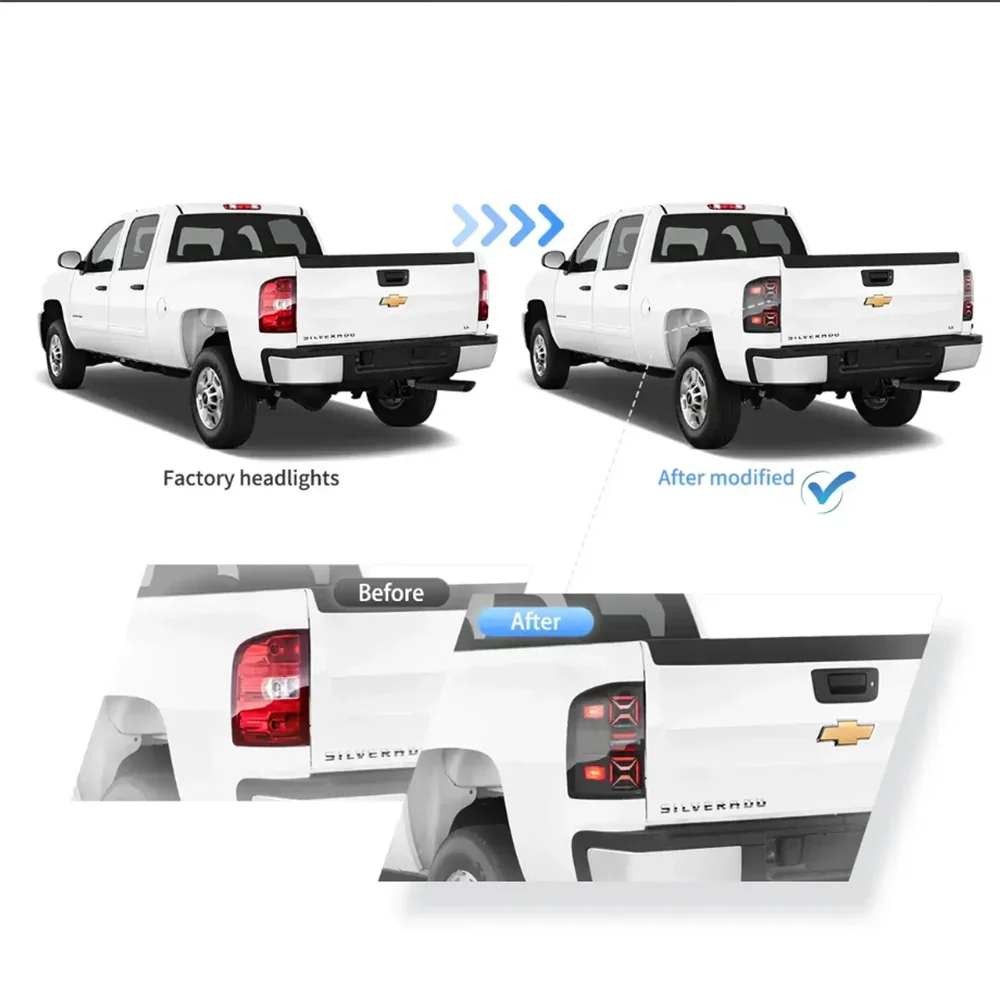 LED Tail Light Assembly With Red Turn Signal Clear For 2007-2013 Chevrolet Silverado 1500 2500HD 3500HD & 2007-2010 GMC Sierra 1500 2500HD 3500HD Dually - Image 6