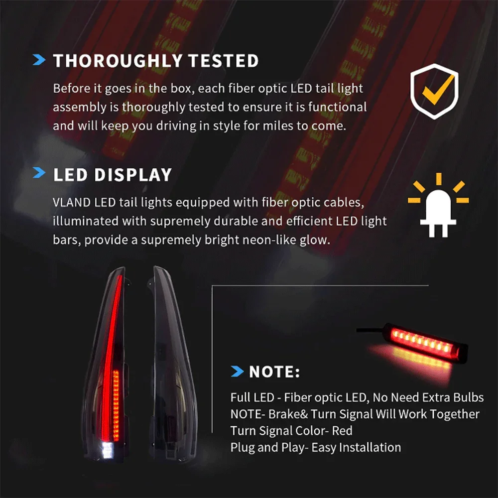 LED Tail Light Assembly With Sequential Turn Signal For 2007-2014 Cadillac Escalade 3th Gen - Image 9