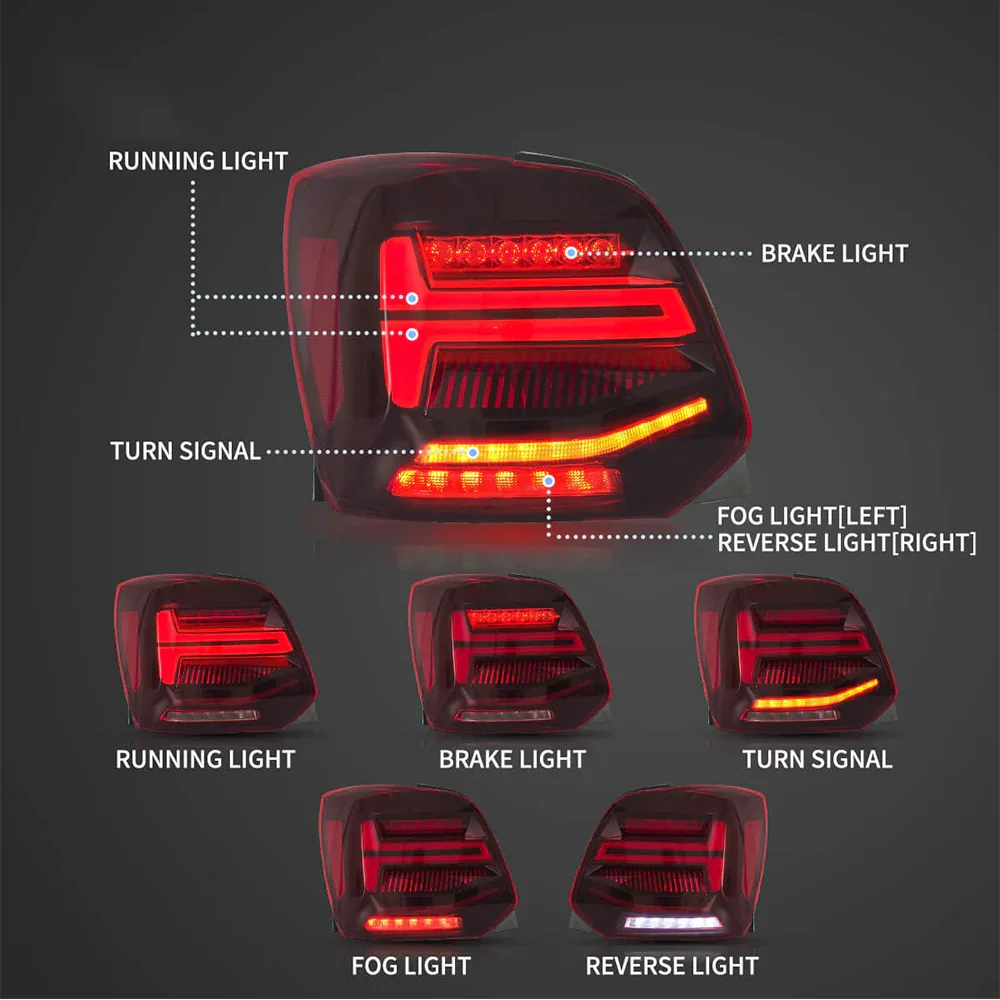 LED Tail Light Assembly With Sequential Turn Signal For 2009-2017 Volkswagen Polo 5th Gen (LWB/SWB) - Image 5