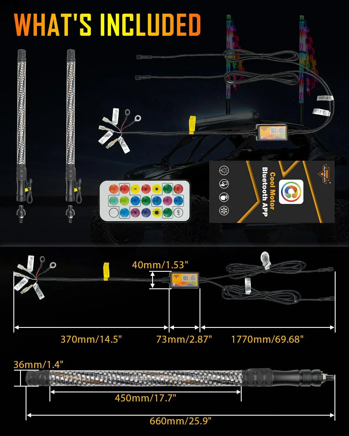 New 2.2FT LED RGB Whip Lights with Turn Signal & Brake Light, Bluetooth APP/ Remote Control - Image 8