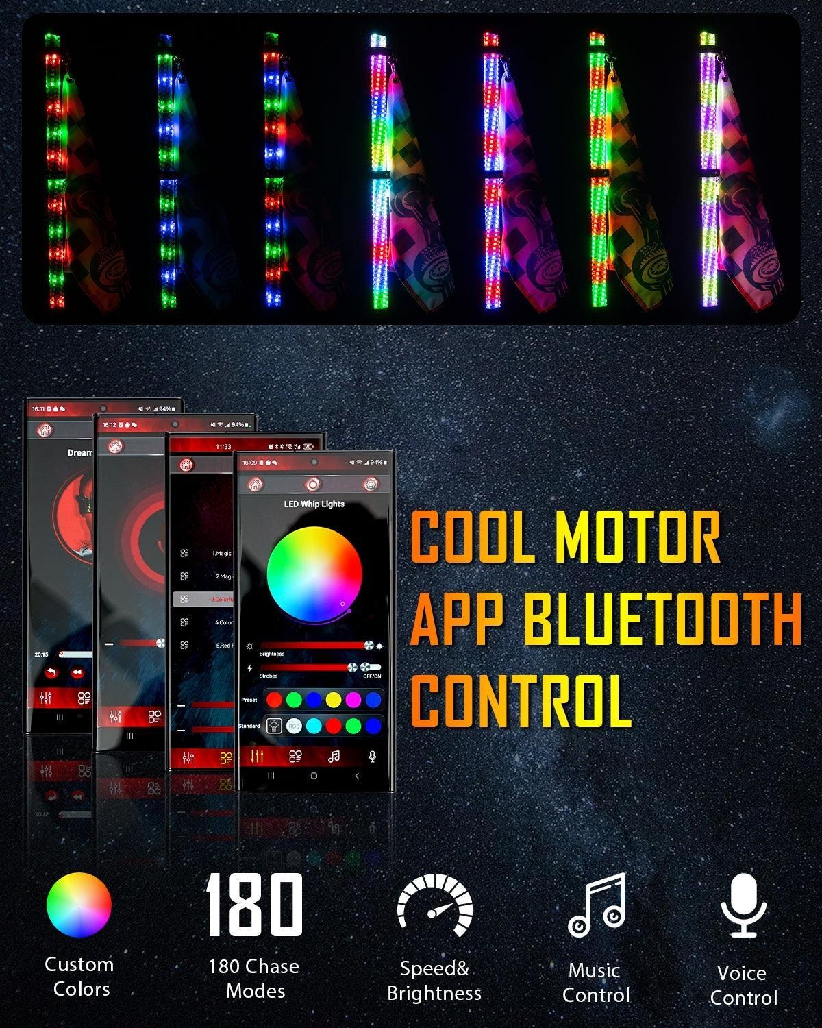 New 2.8FT LED RGB Whip Lights with Turn Signal & Brake Light, Bluetooth APP/ Remote Control - Image 4