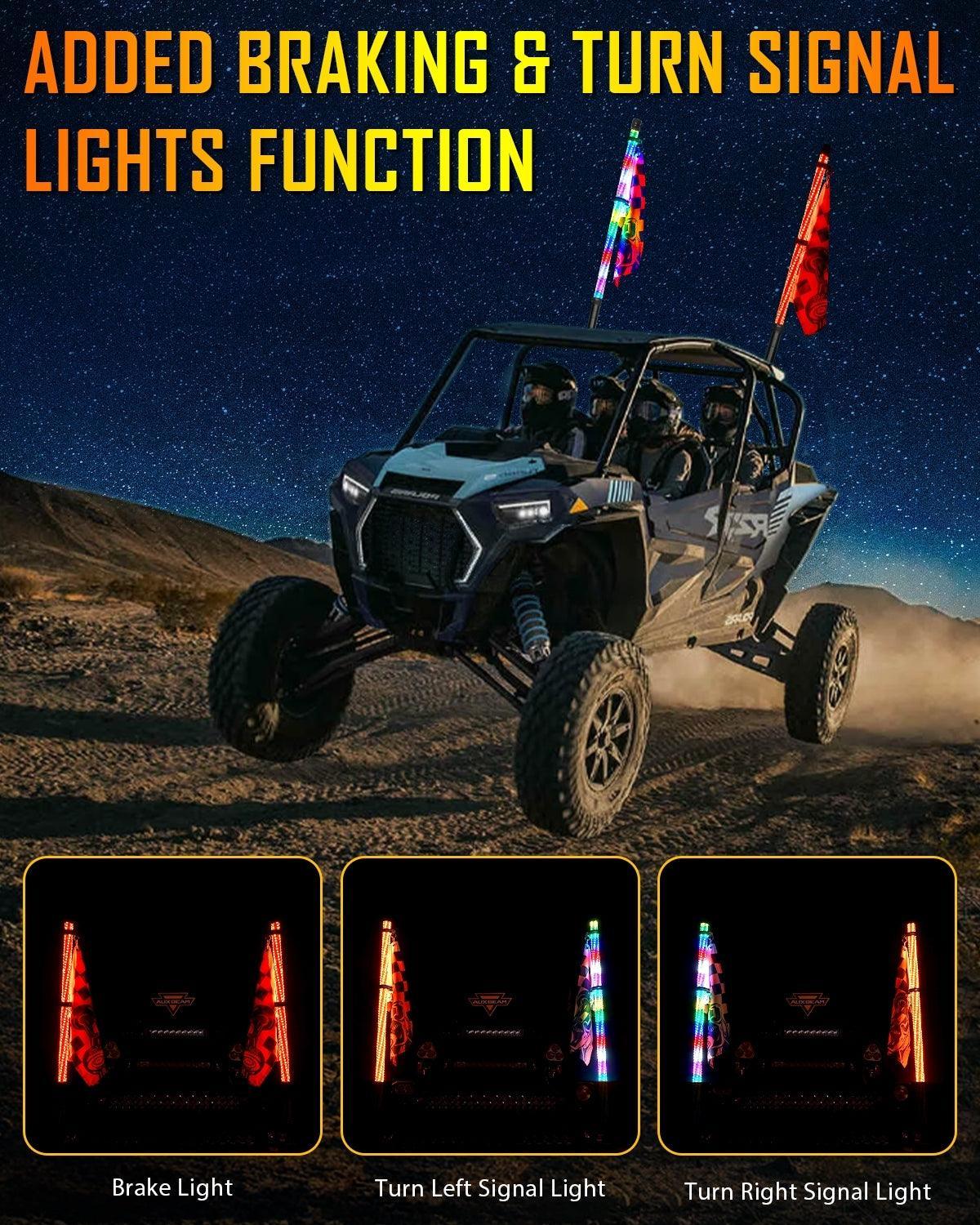 New 2.8FT LED RGB Whip Lights with Turn Signal & Brake Light, Bluetooth APP/ Remote Control - Image 6