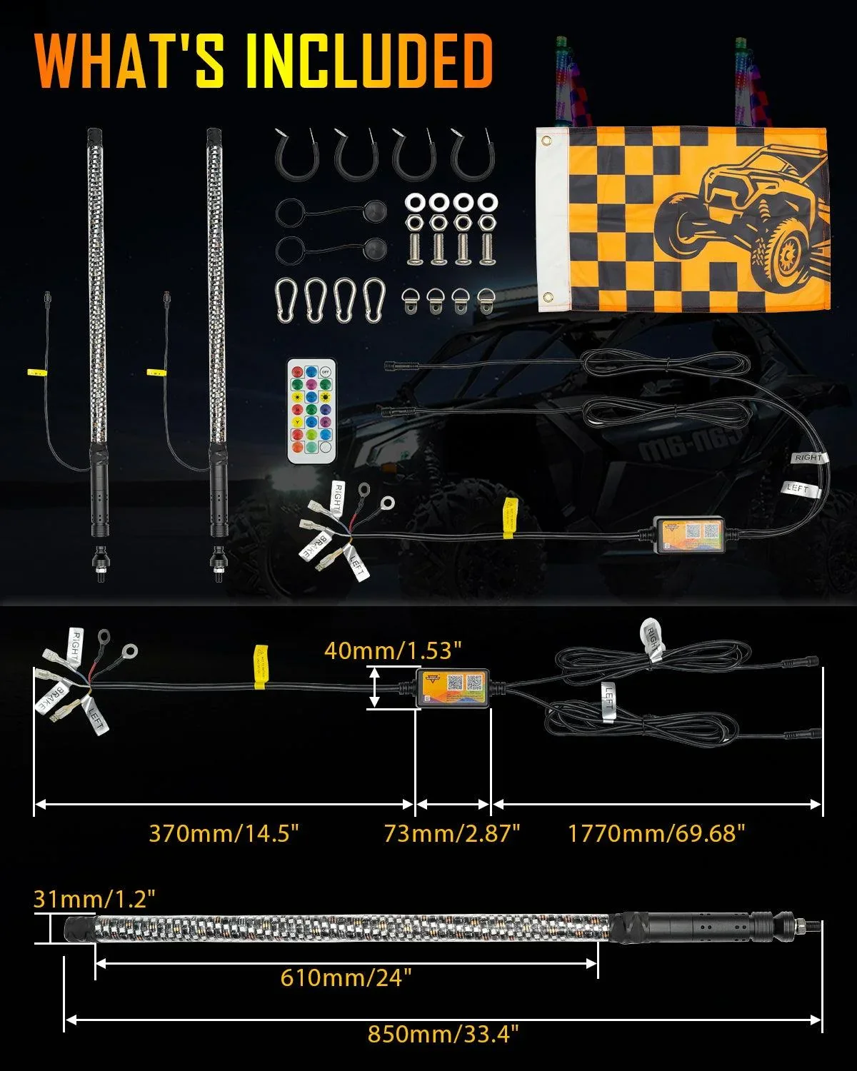New 2.8FT LED RGB Whip Lights with Turn Signal & Brake Light, Bluetooth APP/ Remote Control - Image 8