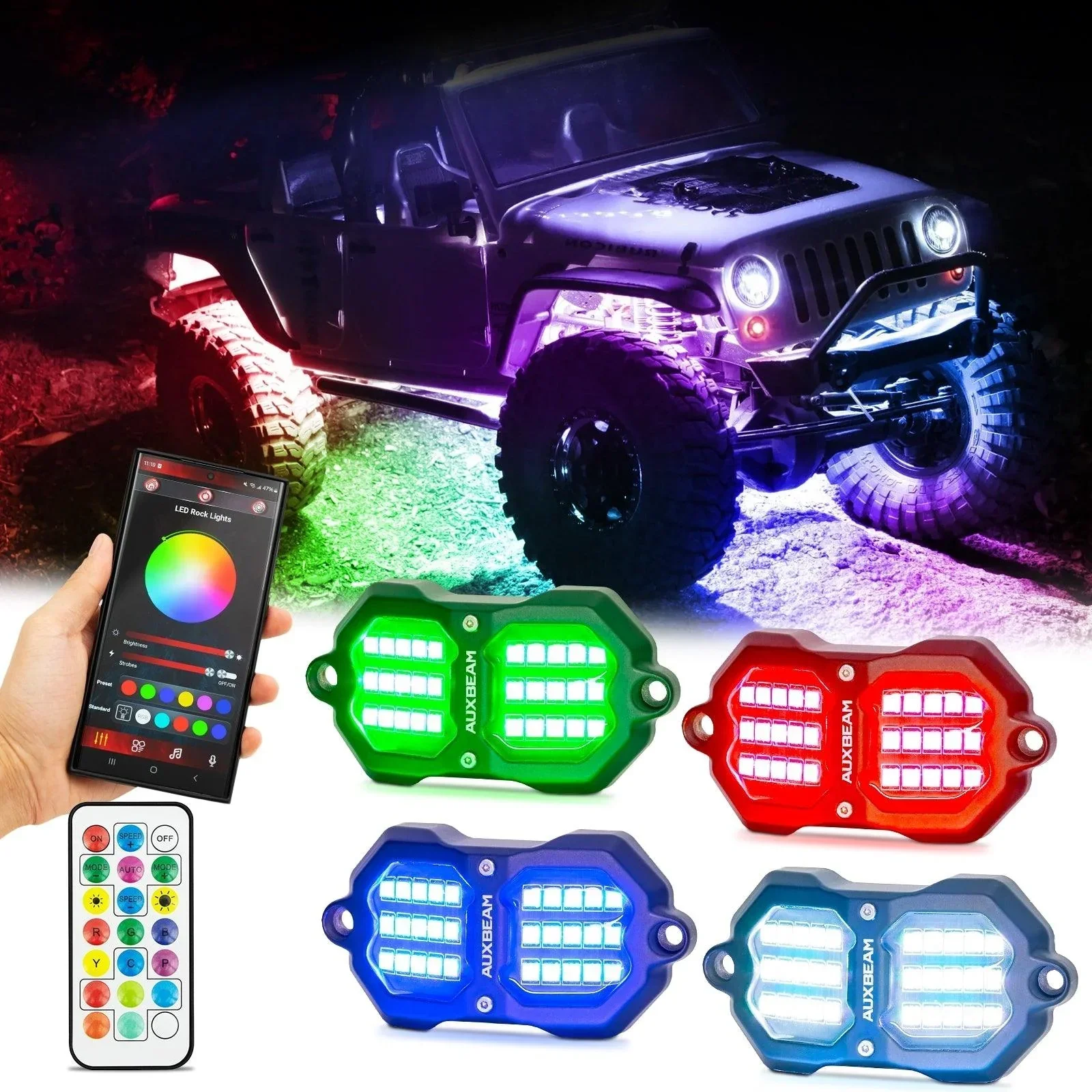 NEW Vibrant Series | 4PCS RGB LED Rock Lights Kit Multicolor Neon Underglow Lights with Bluetooth APP & Remote Control - Image 11