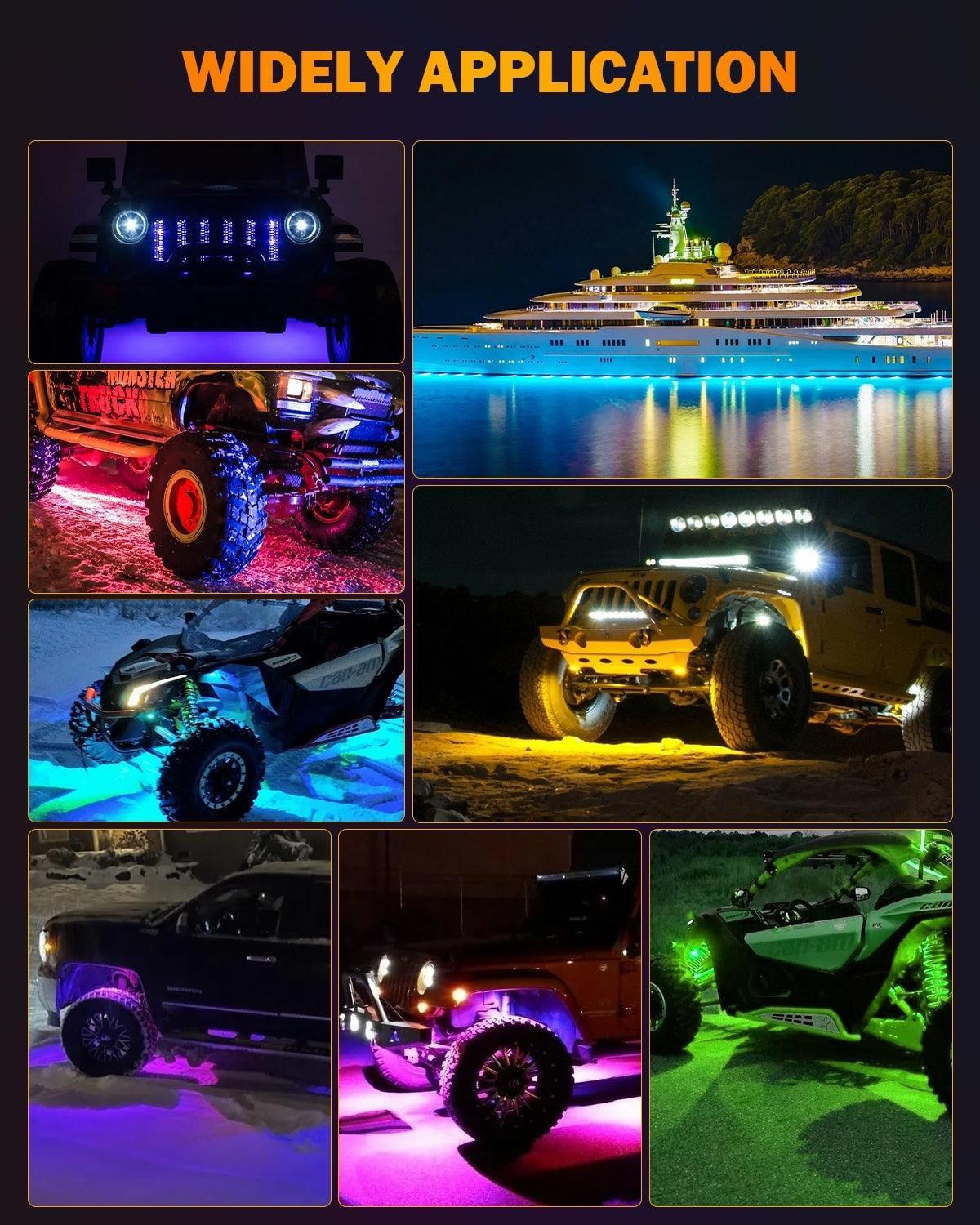 NEW Vibrant Series | 8PCS RGB LED Rock Lights Kit Multicolor Neon Underglow Lights with Bluetooth APP & Remote Control - Image 10