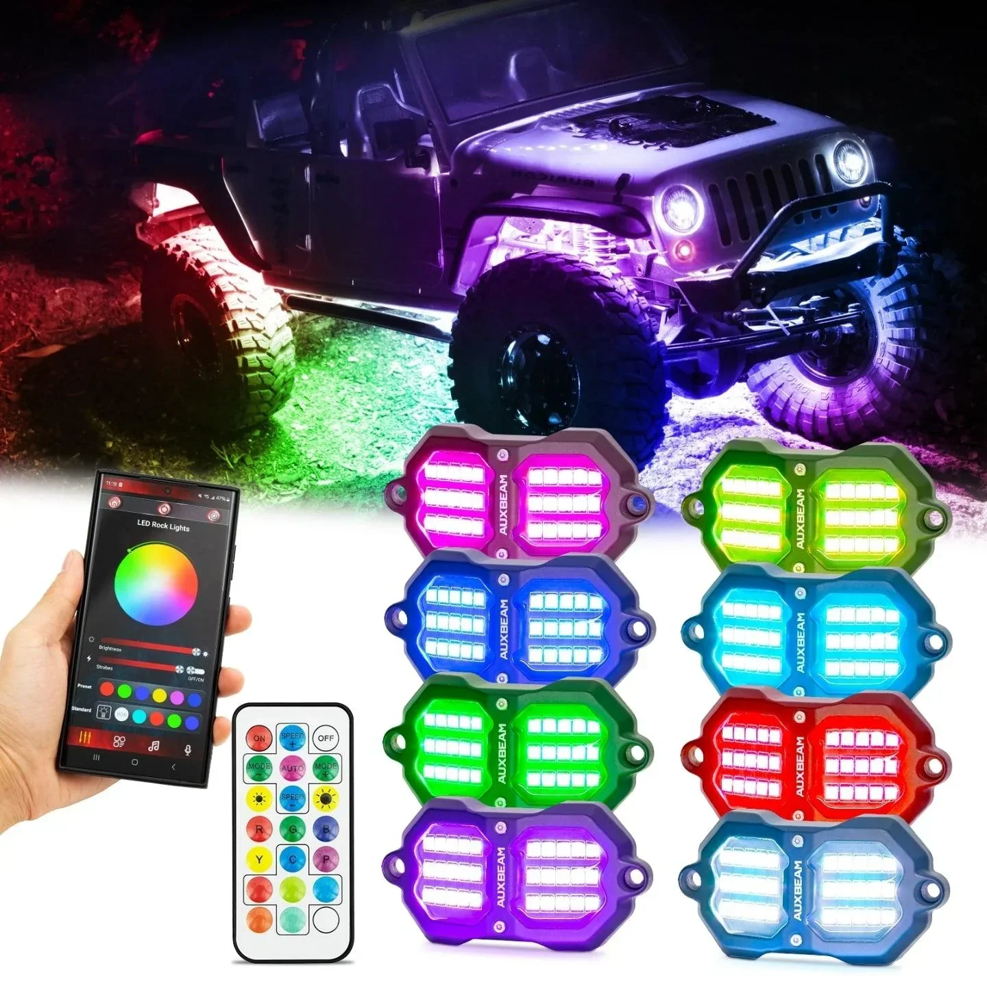 NEW Vibrant Series | 8PCS RGB LED Rock Lights Kit Multicolor Neon Underglow Lights with Bluetooth APP & Remote Control - Image 13