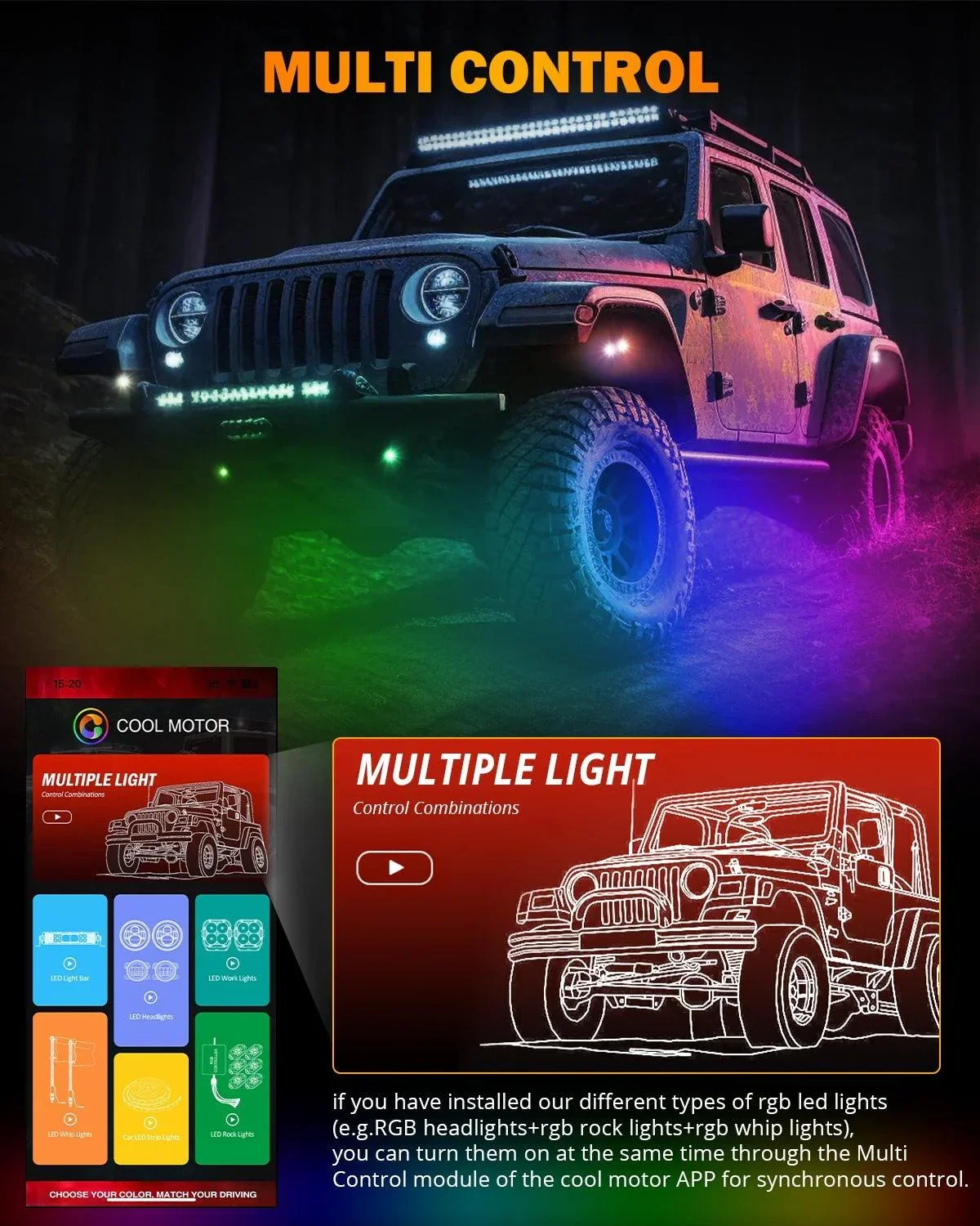 NEW Vibrant Series | 8PCS RGB LED Rock Lights Kit Multicolor Neon Underglow Lights with Bluetooth APP & Remote Control - Image 8