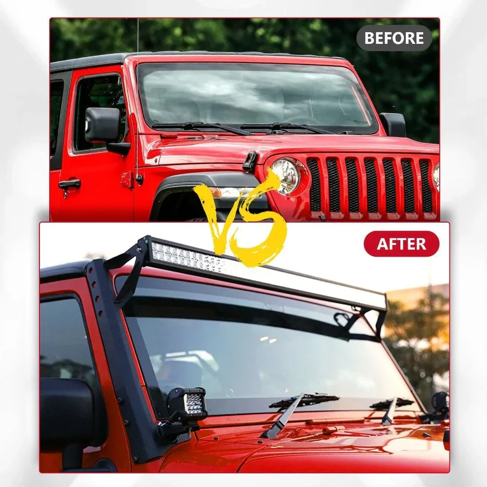 52" Straight Light Bar 2 IN 1 Design Windshield Mounting Brackets for 2007-2017 Jeep Wrangler JK - Image 2