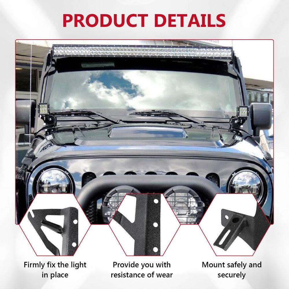 52" Straight Light Bar 2 IN 1 Design Windshield Mounting Brackets for 2007-2017 Jeep Wrangler JK - Image 6
