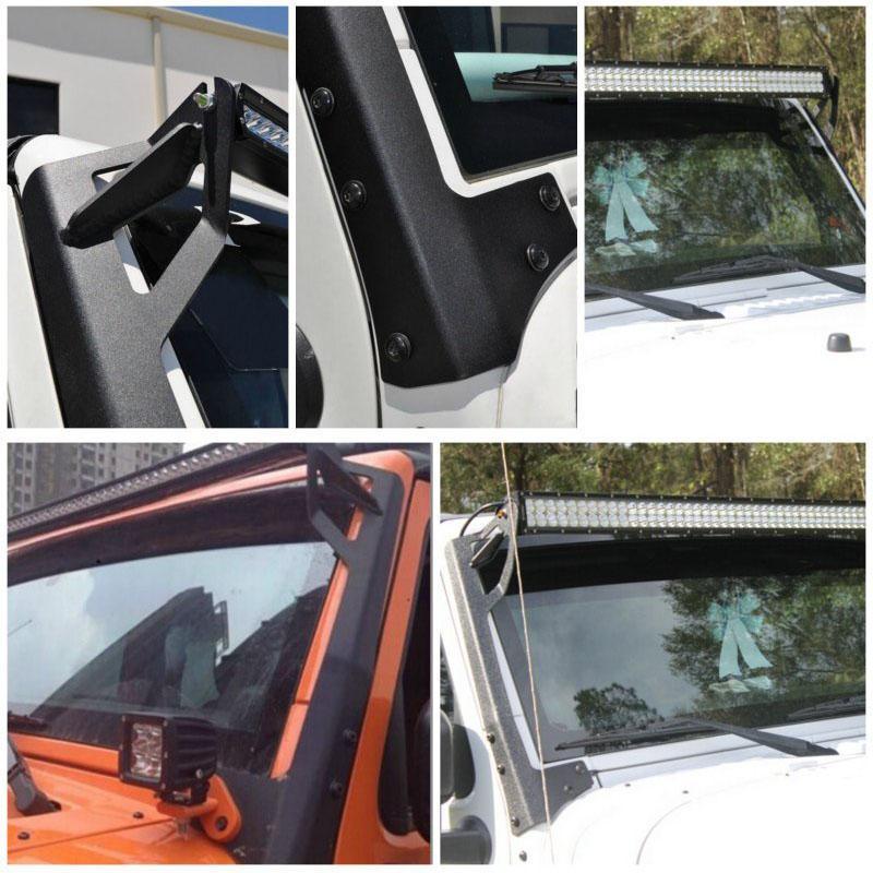52" Straight Light Bar Windshield Mounting Brackets for 2007-2017 Jeep Wrangler JK - Image 4