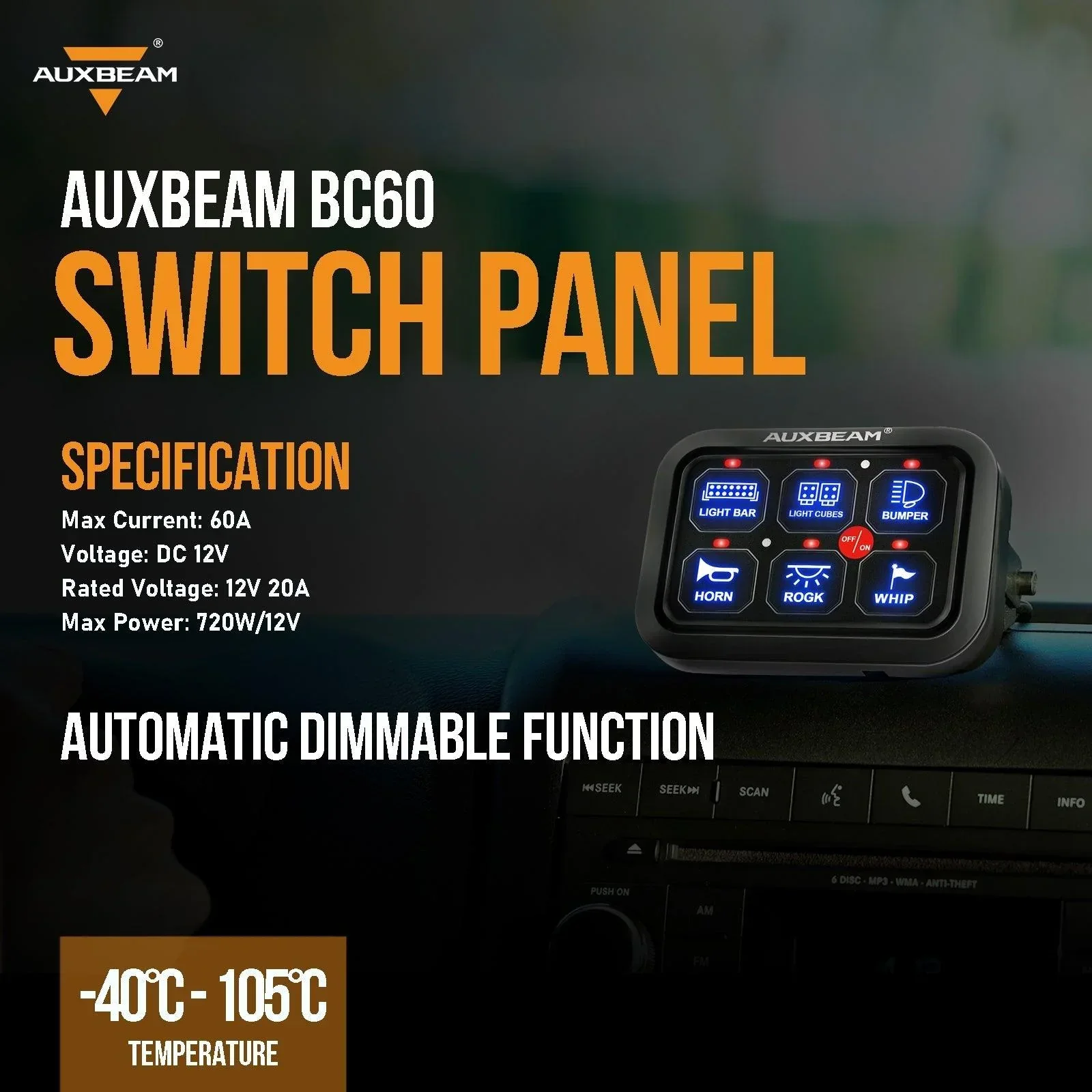 Single Series 6 Gang (BC60) LED Switch Panel, Off Road Light Controller (Blue) - Image 2