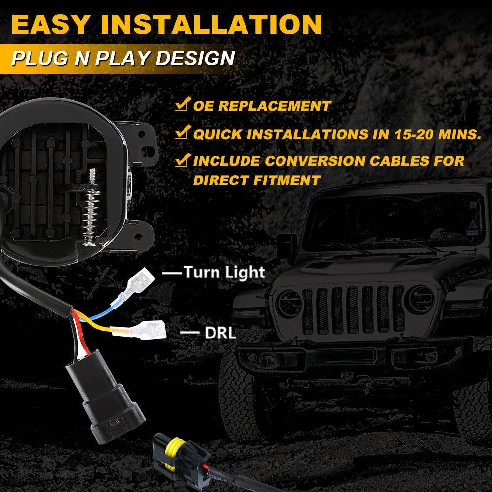 (2pcs/set) 4 Inch LED Fog Lights with DRL & Amber Turn Signal For Jeep Wrangler JK 2007-2017 Front Bumper Lamp - Image 6