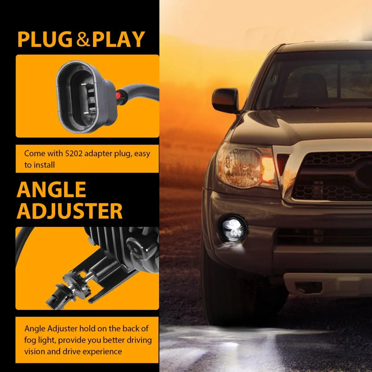 (2pcs/set) 27W Black LED Fog Light Assembly for Toyota Tacoma 2005-2011/ Toyota Solara 2004-2006/ Toyota Sequoia 2008-2015/ Toyota Tundra 2007-2013 - Image 5