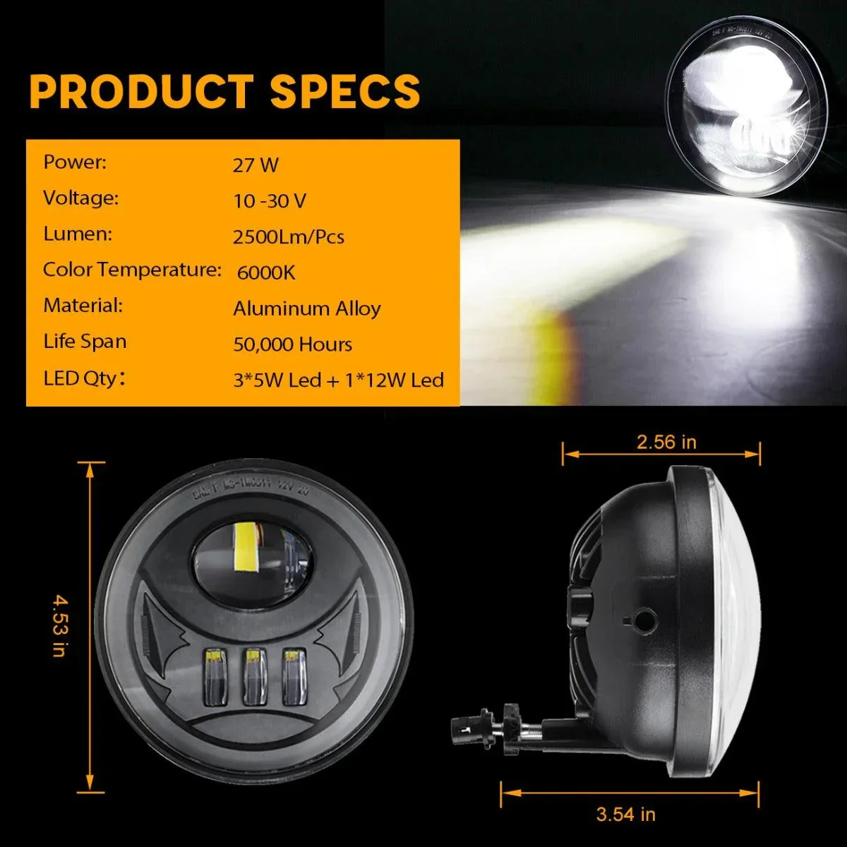 (2pcs/set) 27W Black LED Fog Light Assembly for Toyota Tacoma 2005-2011/ Toyota Solara 2004-2006/ Toyota Sequoia 2008-2015/ Toyota Tundra 2007-2013 - Image 6