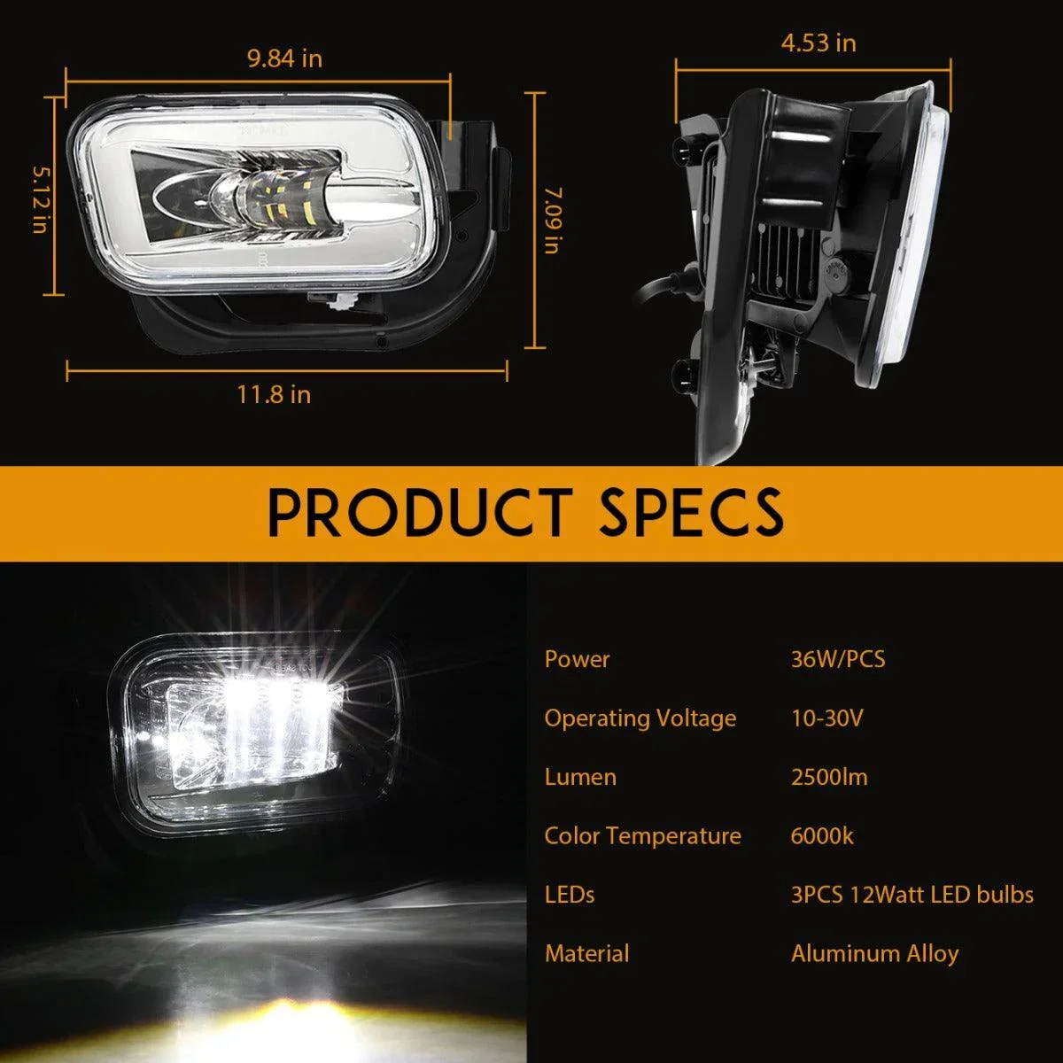 (2pcs/set) 36W LED Fog Light for Dodge Ram 1500 2009-2012 Dodge Ram 2500/3500 2010-2018 (Chrome) - Image 6