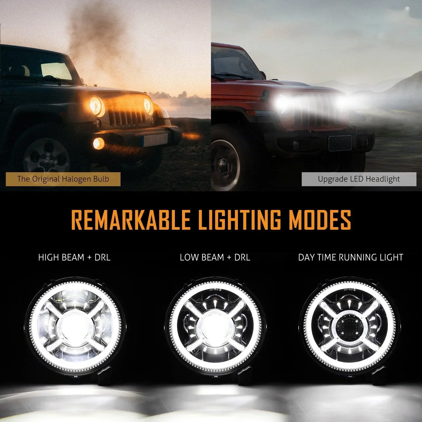 (2pcs/set) 9 Inch RGB Headlights Replacement Bluetooth Control for Jeep Wrangler JL JLU Sport Rubicon Sahara Gladiator JT 2019 2020 w/ DRL - Image 3