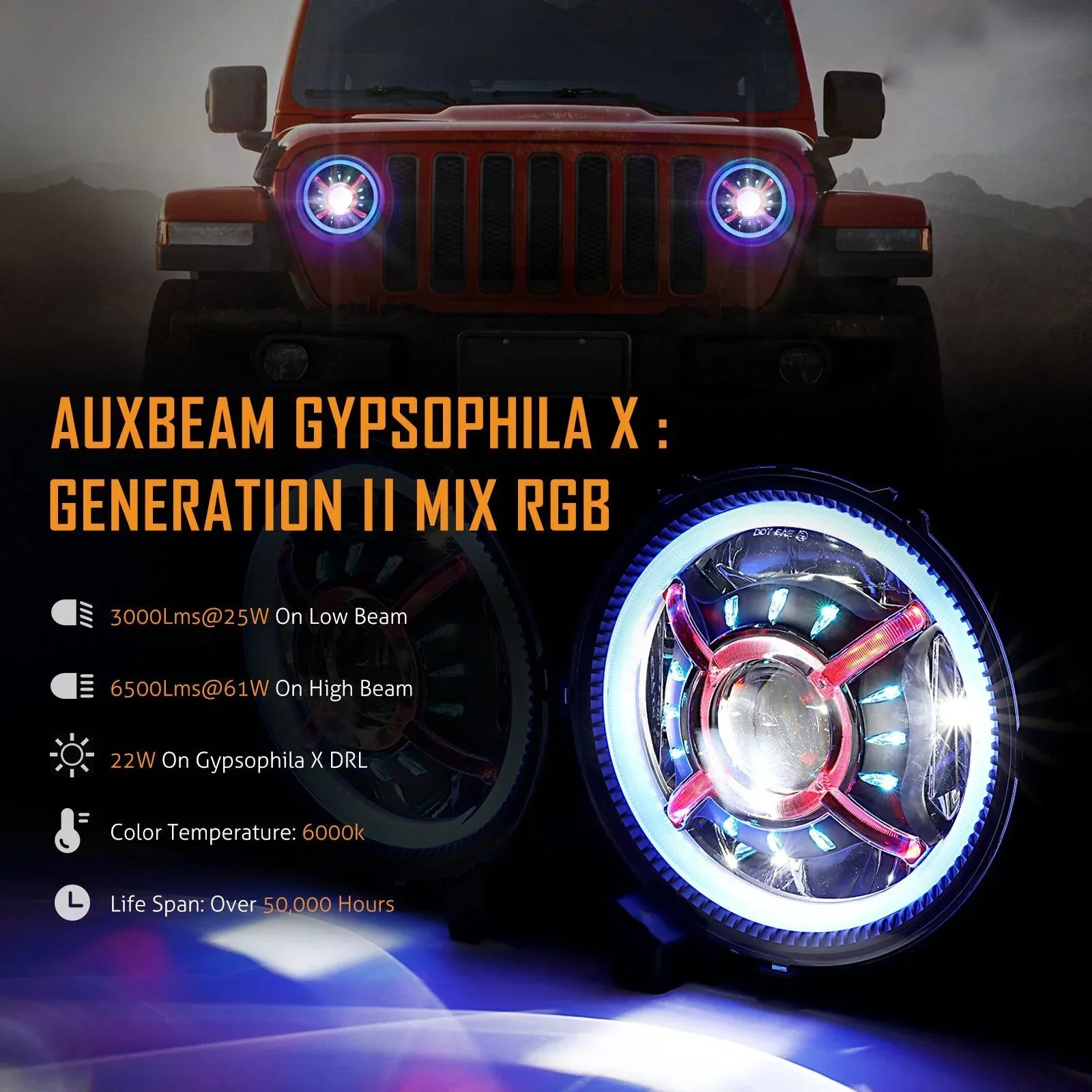 (2pcs/set) 9 Inch RGB Headlights Replacement Bluetooth Control for Jeep Wrangler JL JLU Sport Rubicon Sahara Gladiator JT 2019 2020 w/ DRL - Image 4