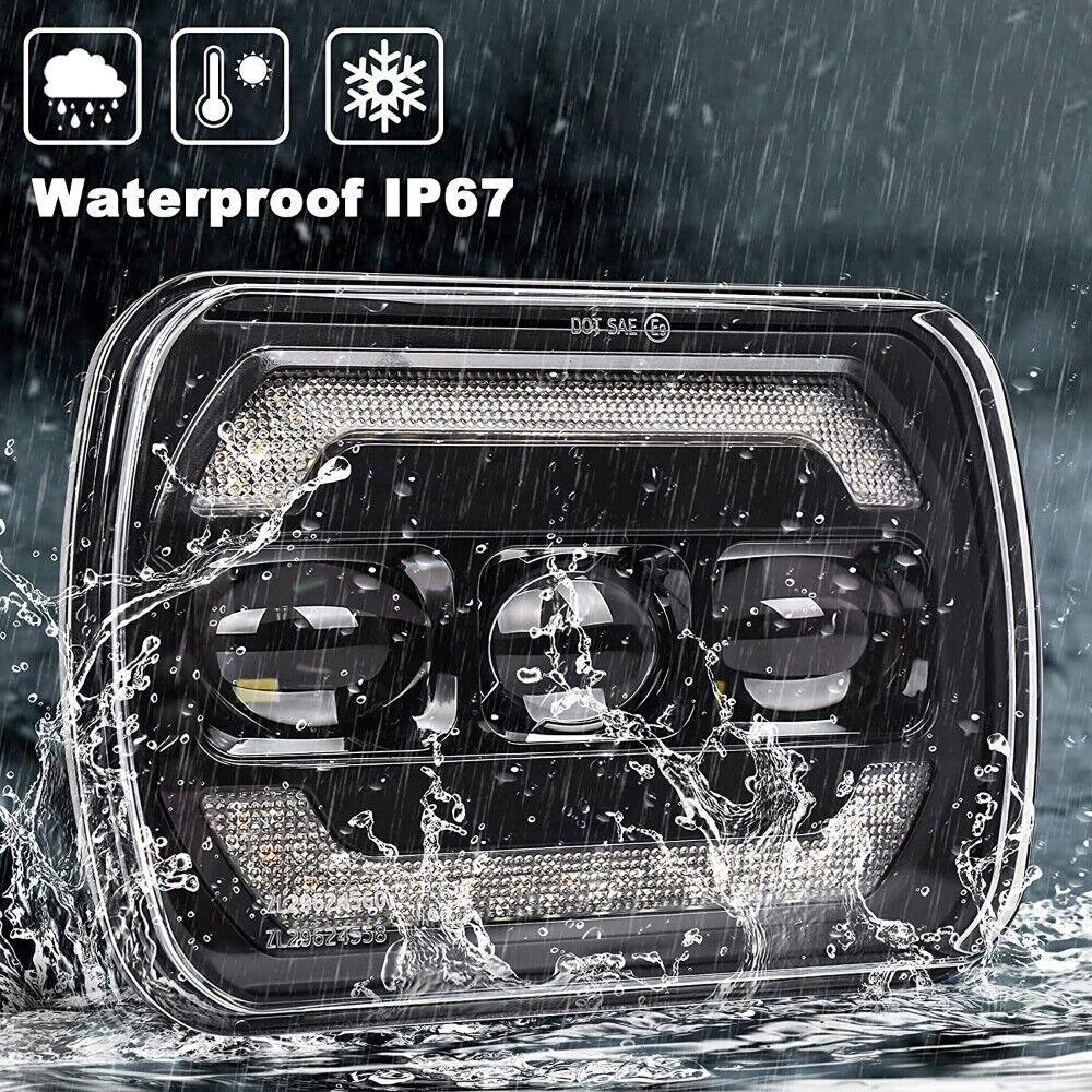 (2pcs/set) 7x6 Inch Sealed Beam LED Headlights with Hi-Lo Beam Yellow Turn Signal White DRL Lamps - Image 4
