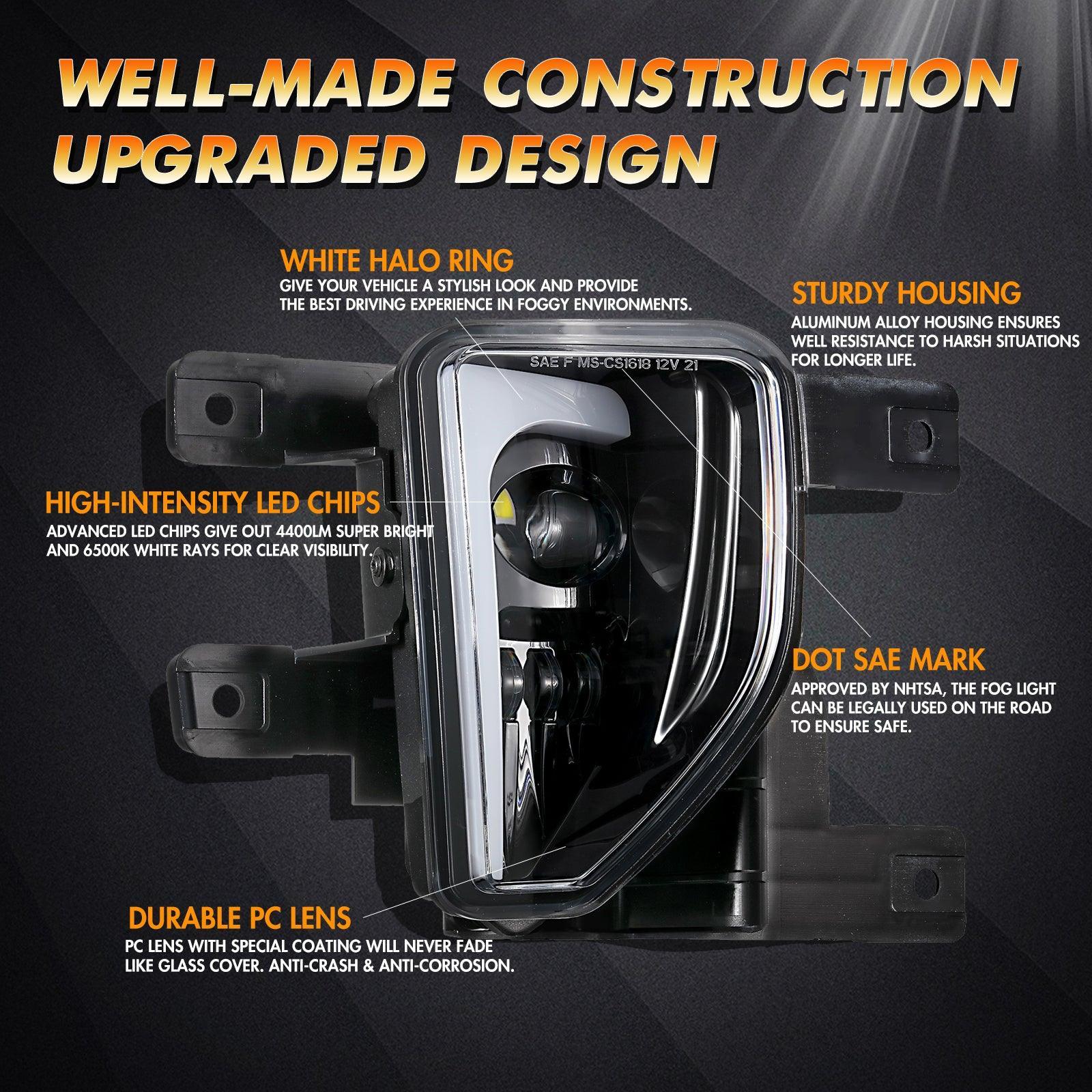 (2pcs/set) 45W DOT Approved LED Fog Lights with DRL for 2016-2018 Chevy Silverado 1500 (Black) - Image 3