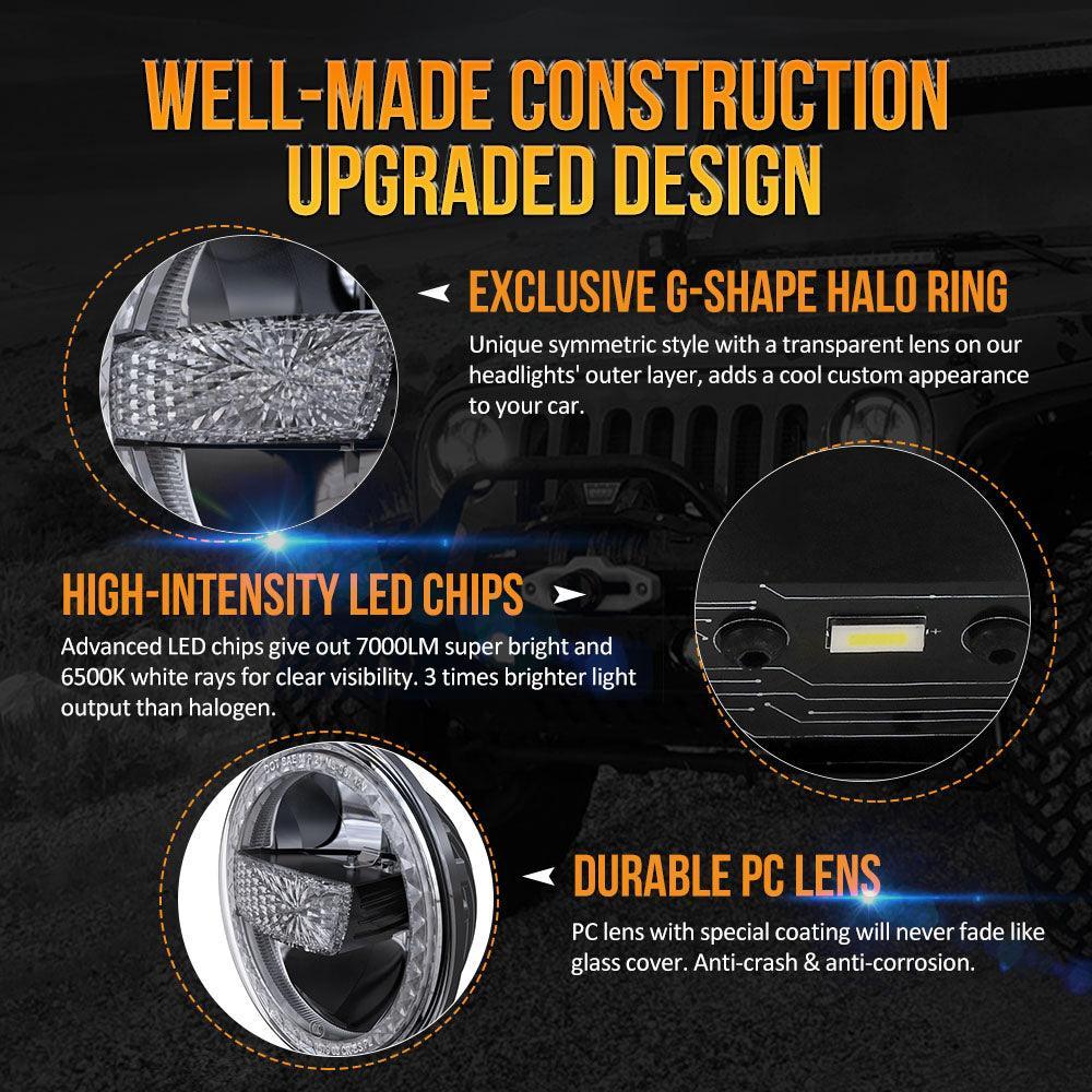 (2pcs/set) 7 Inch 90W DOT Approved LED Headlights with Halo Ring DRL & High Low Beam for Jeep Wrangler JK TJ LJ CJ - Image 6