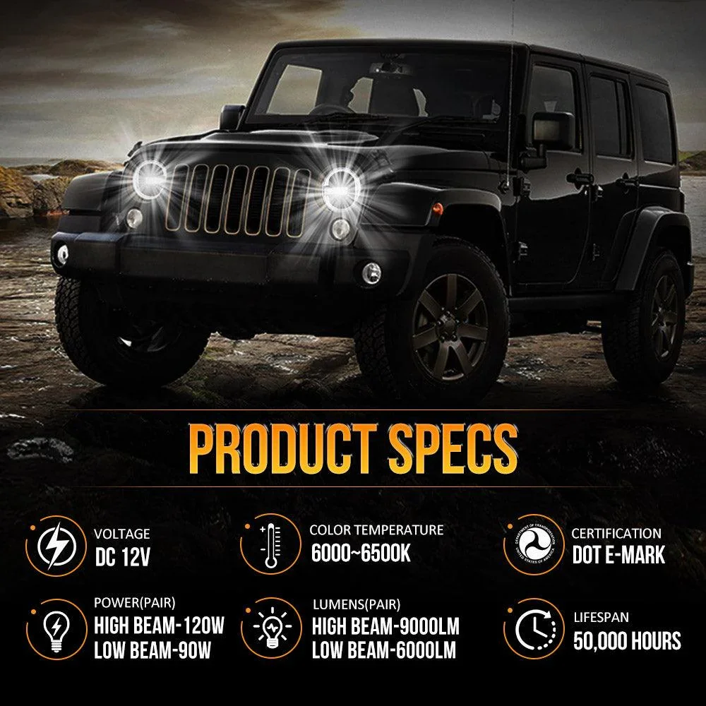 (2pcs/set) 9 Inch 120W DOT Approved LED Headlights with Halo Ring DRL & High Low Beam for 2018-2021 Jeep JL JLU Gladiator JT - Image 5