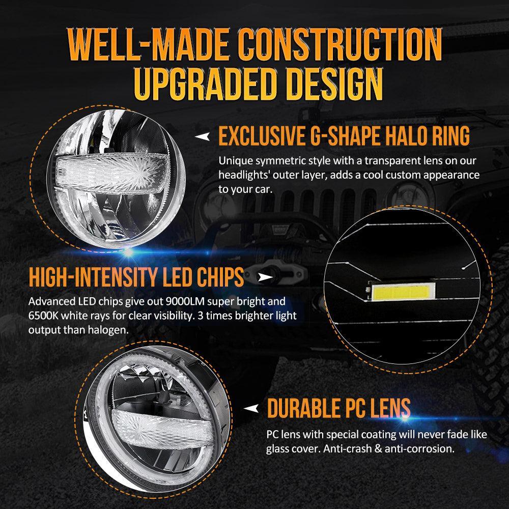 (2pcs/set) 9 Inch 120W DOT Approved LED Headlights with Halo Ring DRL & High Low Beam for 2018-2021 Jeep JL JLU Gladiator JT - Image 6