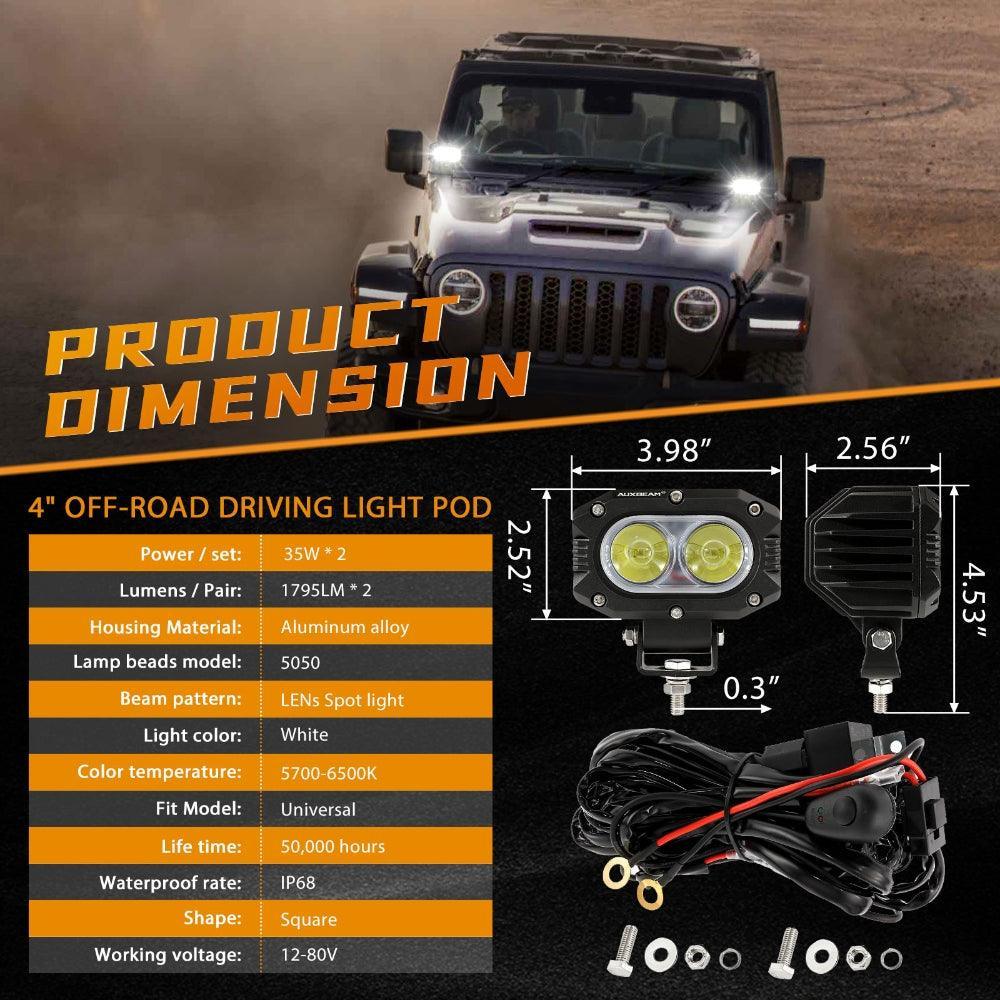 R4 Series | 4 Inch 60W Flood Beam LED Pods Light White Driving Light - Image 6