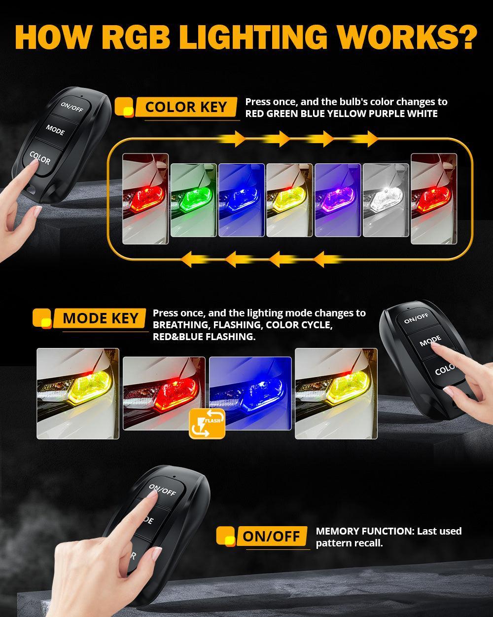 🆕R7 Series 25000LM 70W RGB Remote Control LED Headlight Bulb/DRL/Fog Light - Image 5