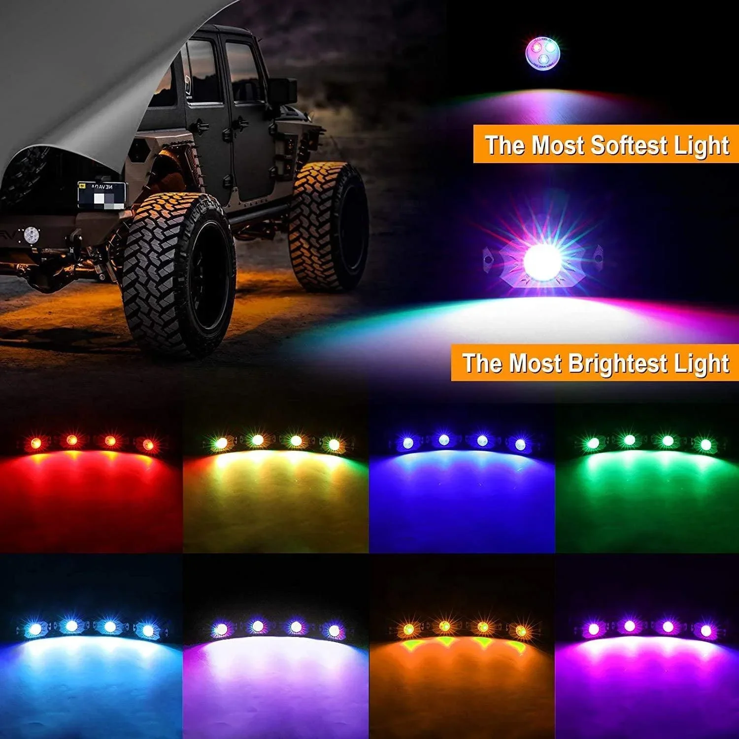 RGB LED Rock Light Set with Bluetooth Controller for GMC Sierra AT4 GMC Sierra 1500/2500/3500 - Image 4
